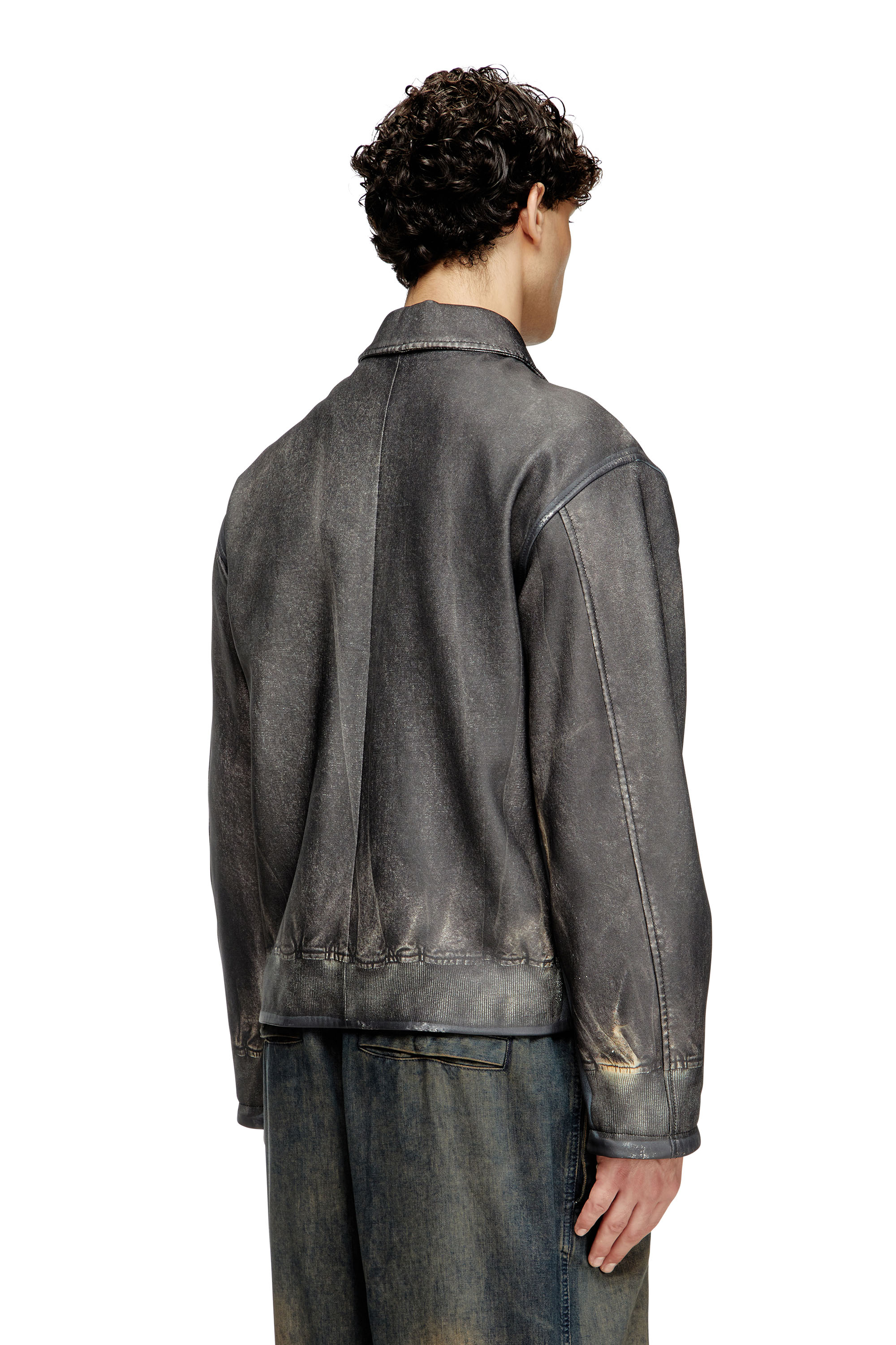 Diesel - L-MAYER, Male's Leather jacket with trompe l'oeil pockets in ブラック - 4