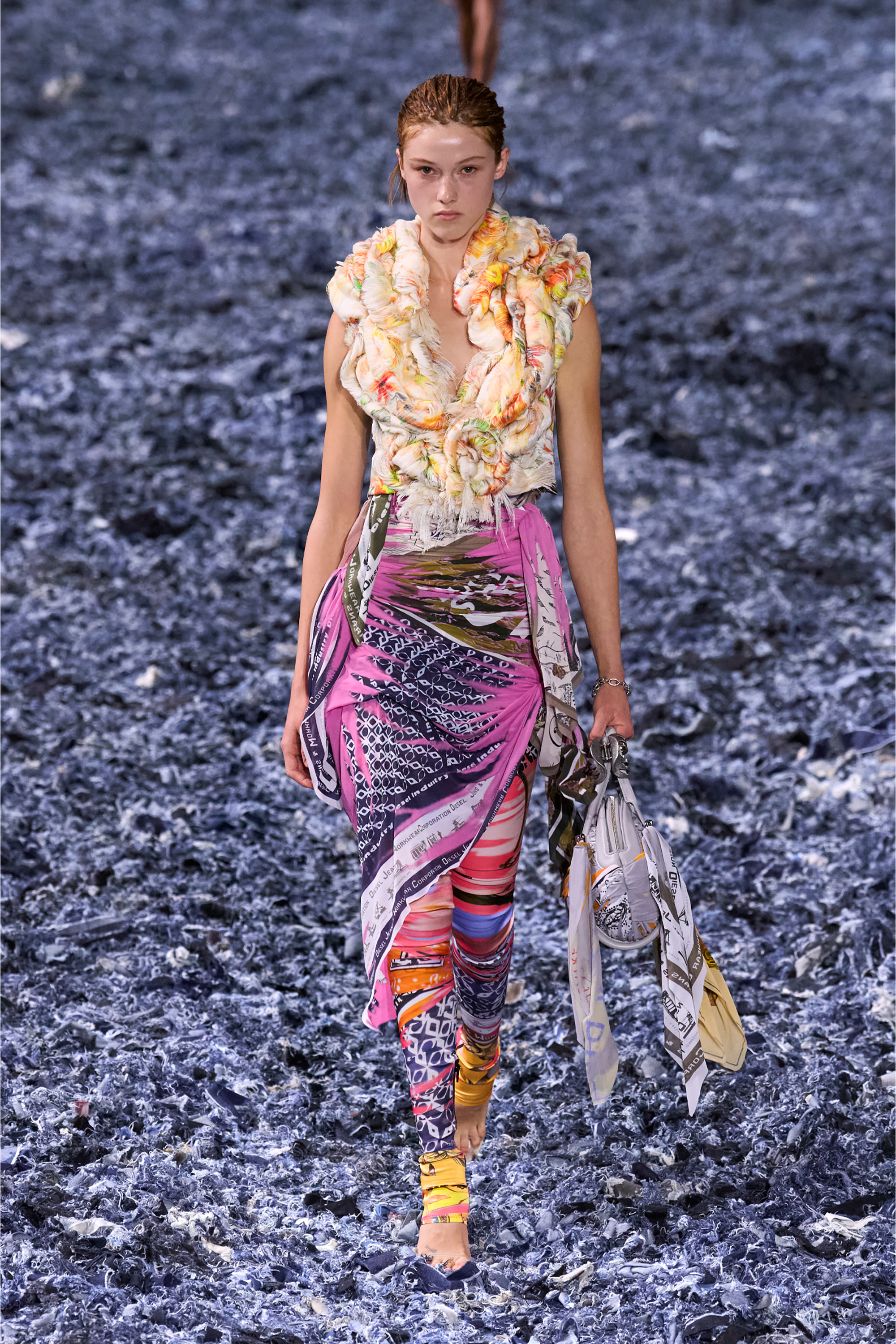 Diesel - T-LOVSKY, Female's Draped camisole with bandana knot in グリーン/ホワイト - 5