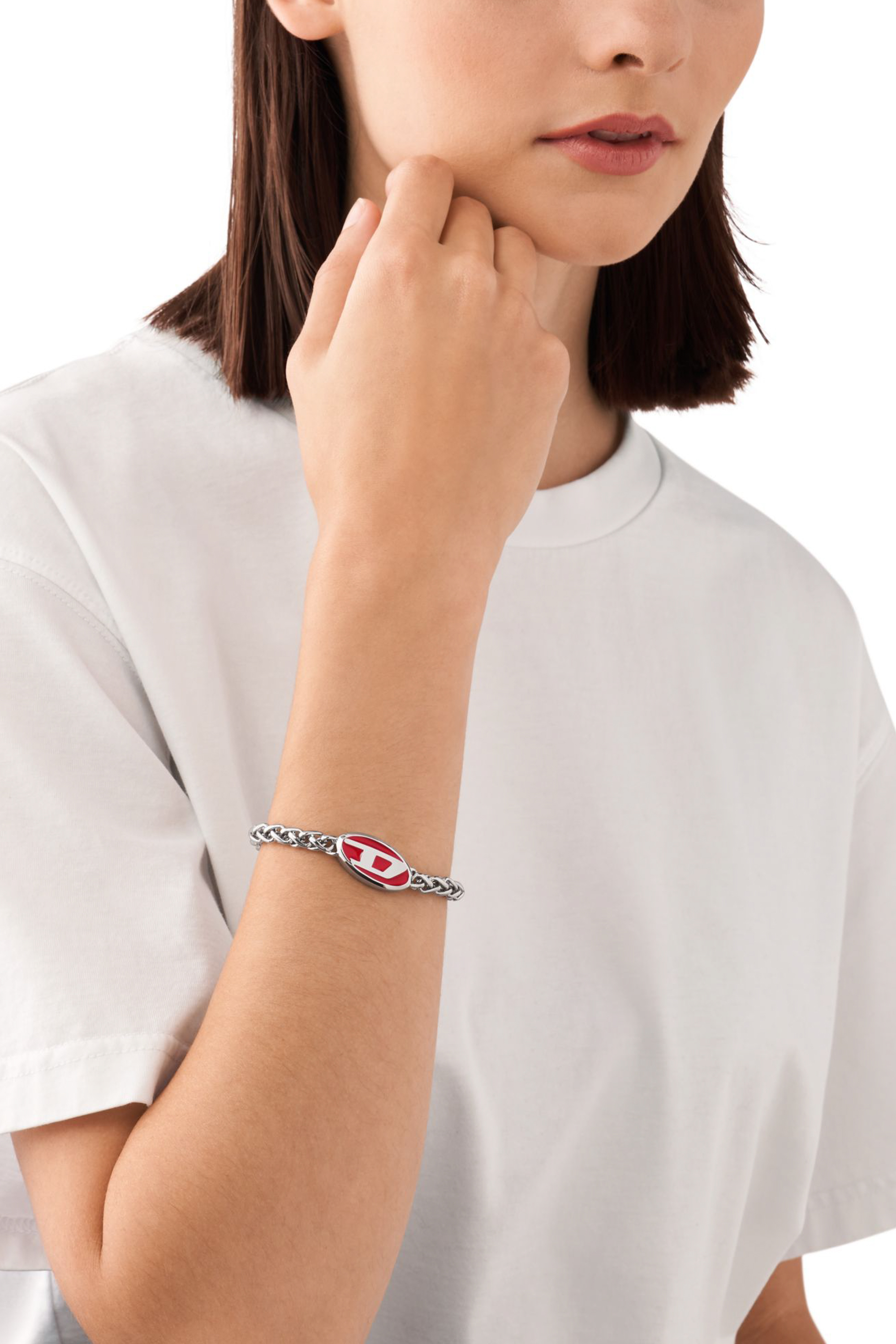 Diesel - DX1445, Unisex's Red enamel and stainless steel chain bracelet in シルバー - 3