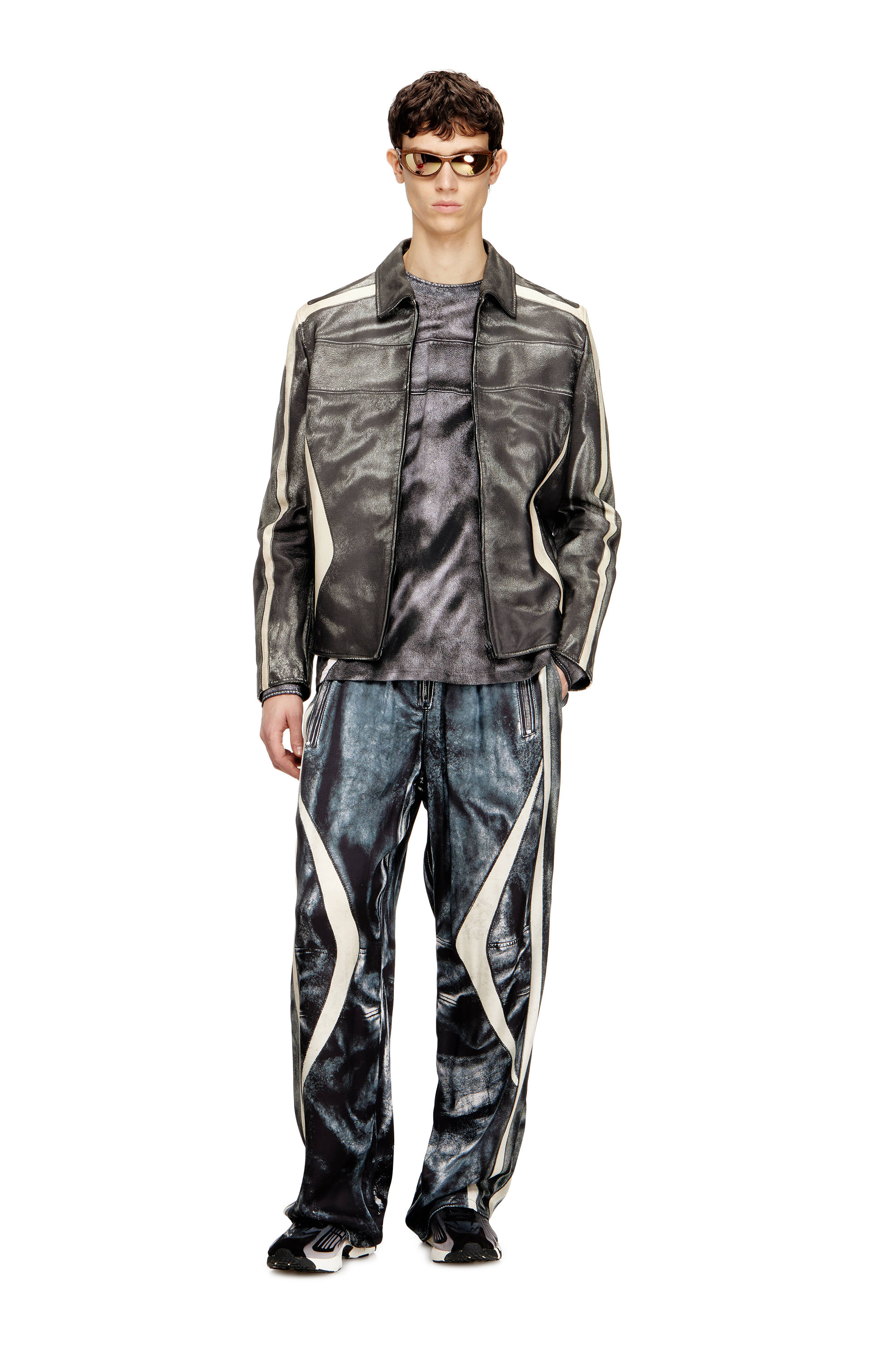 Diesel - L-AMAR-ENBI, Male's レザージャケット in ブラック/ホワイト - 2