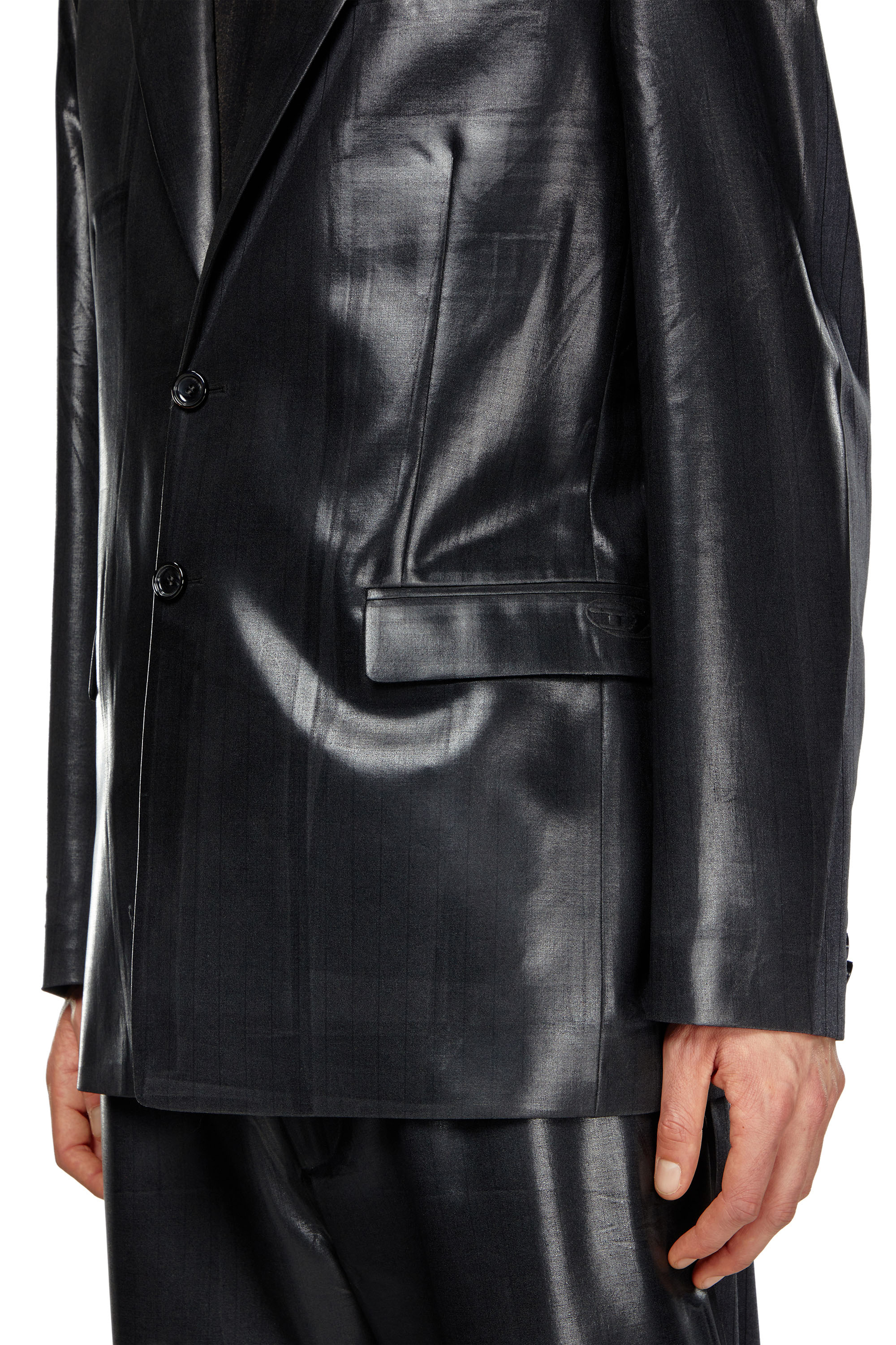 Diesel - J-STANLEY, Male's Pinstripe blazer with coated front in ブラック - 5