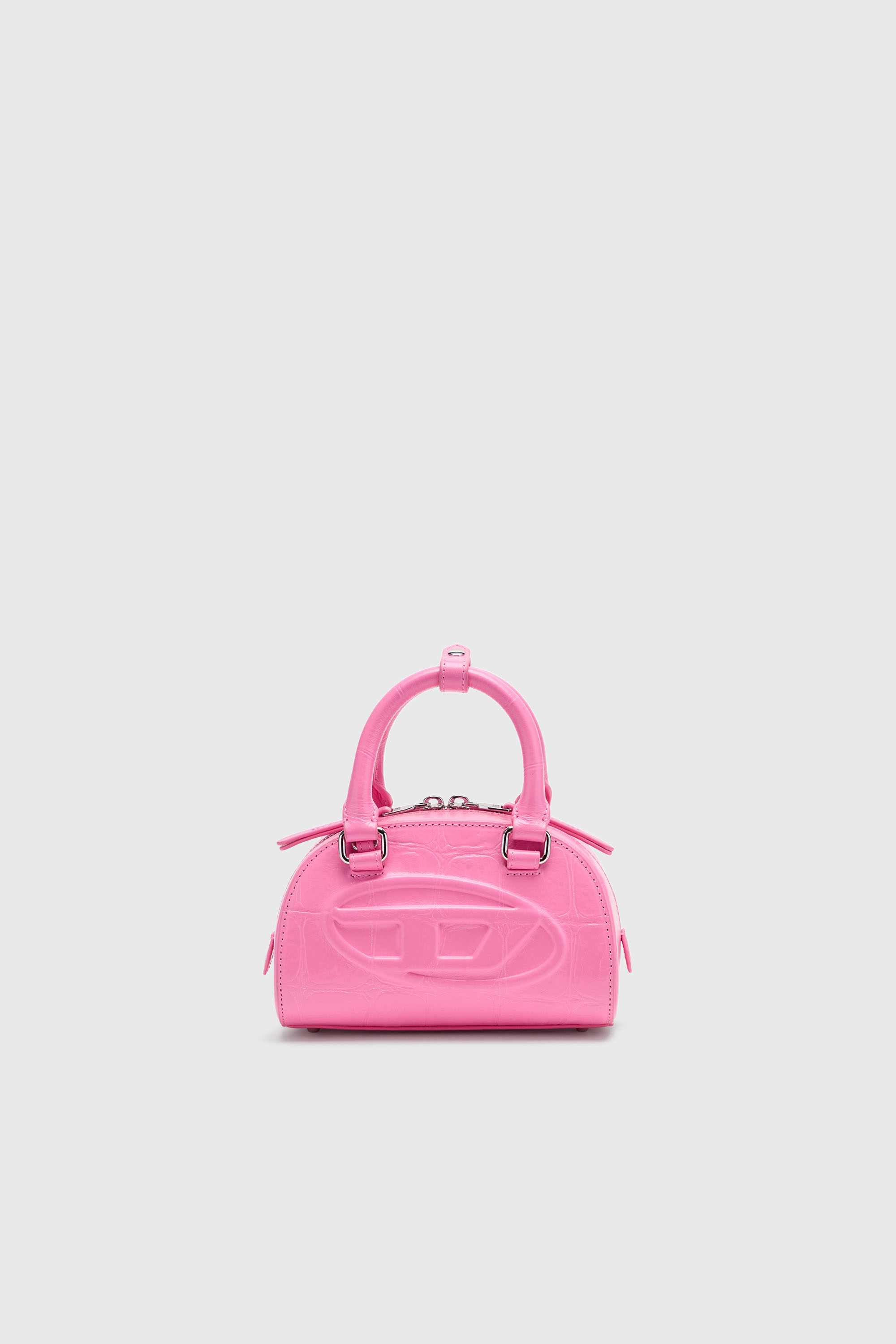 Diesel - 1DR DOME CROSSBODY, Female's 1DR Dome-Small bowling bag in croc-effect leather in ピンク / ホワイト - 2