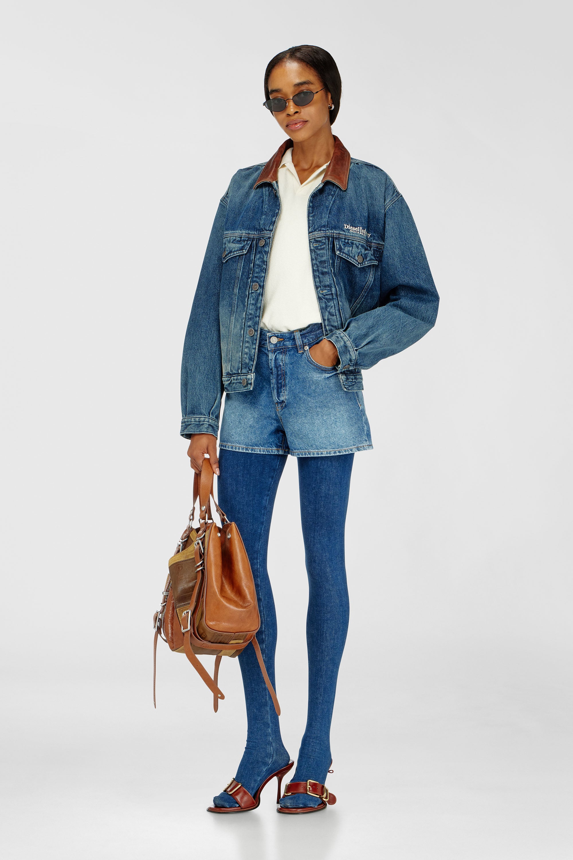 Diesel - D-ONE TOPHANDLE M, Unisex's D-One-Medium top-handle bag in patchwork leather in ブラウン - 2