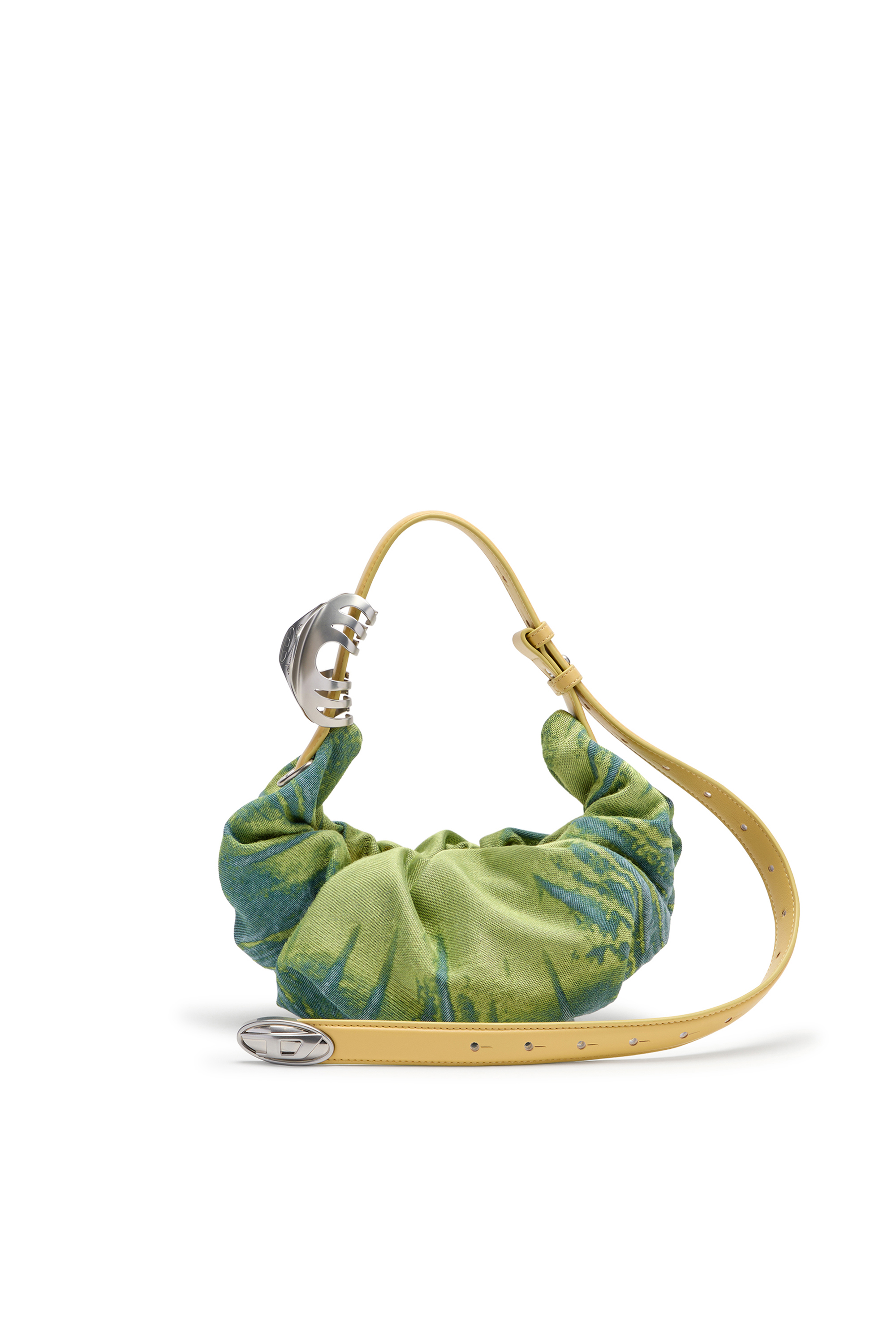 Diesel - GRAB-D HOBO S, Female's Grab-D-Scrunched hobo bag in satin denim in グリーン - 1
