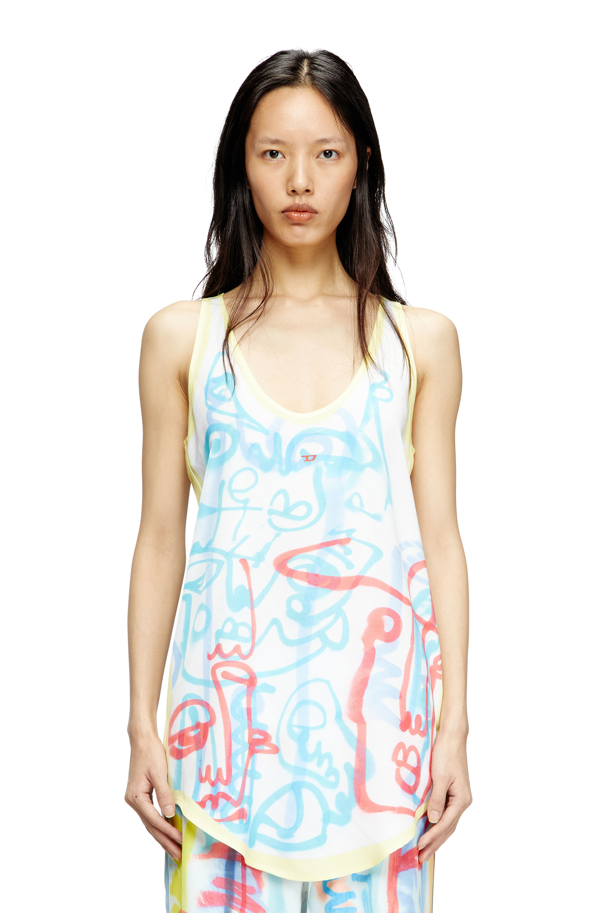 Diesel - D-LINZ-GRAFFITI-AFR, Female's Satin tank top with graffiti print in ホワイト/イエロー - 2