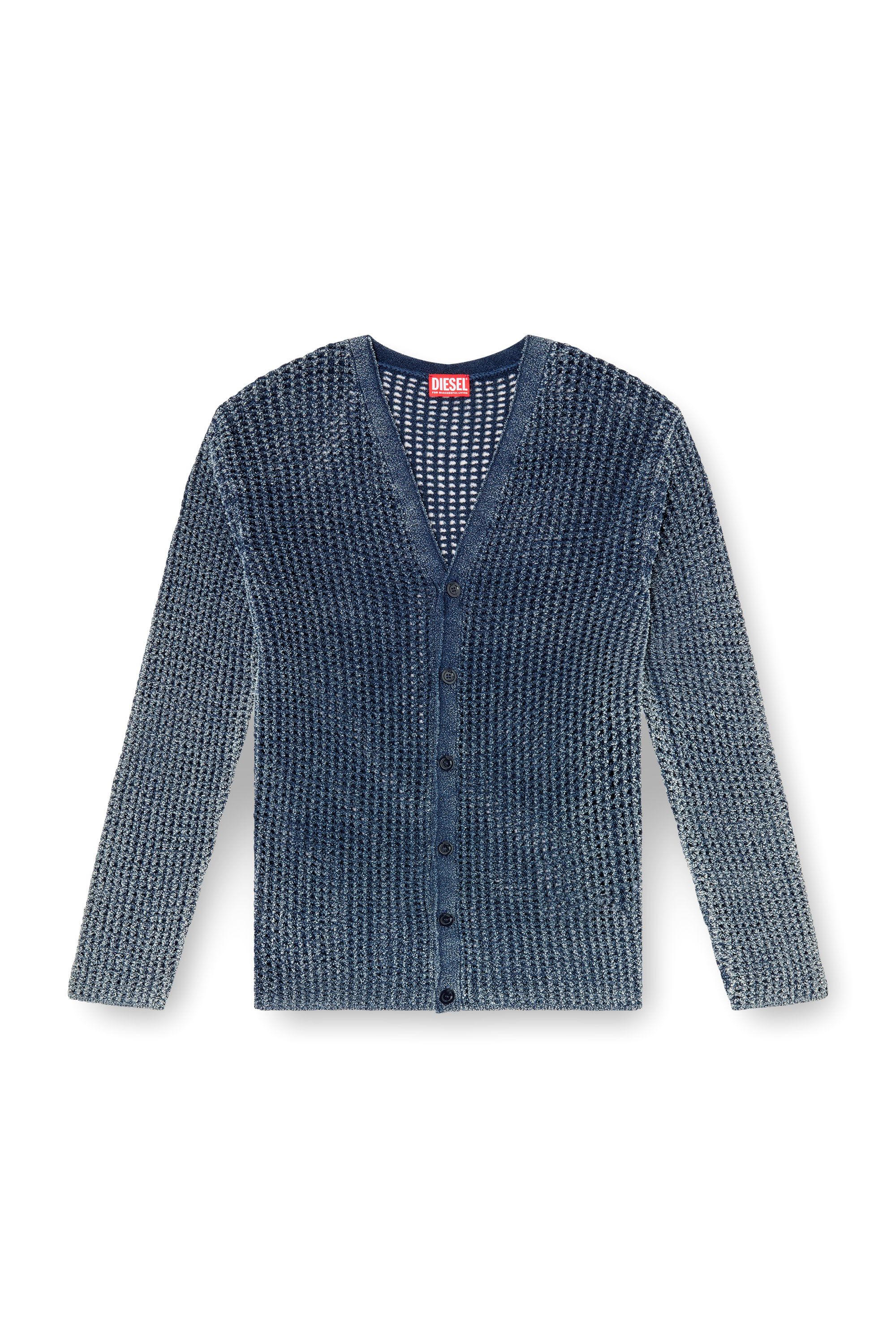 Diesel - K-REDRAM, Male's Mesh-knit cardigan in denim yarn in ブルー - 3