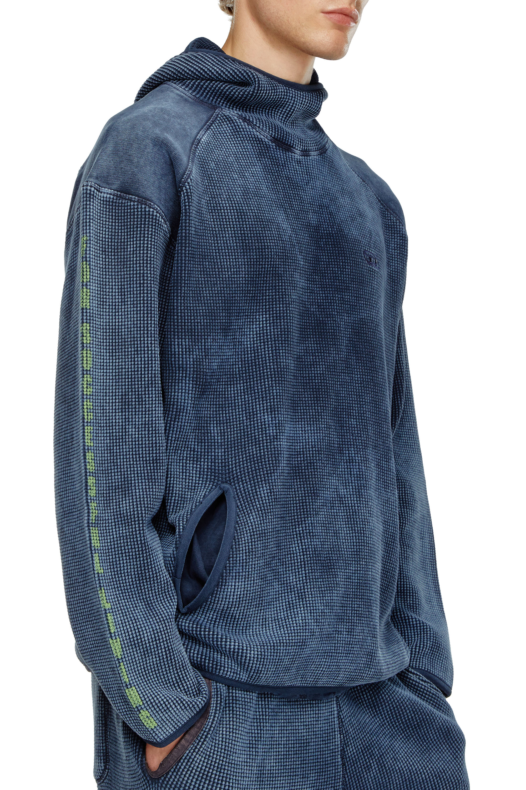 Diesel - S-WAF-HOOD, Male's Hoodie in washed waffle jersey in ブルー - 5