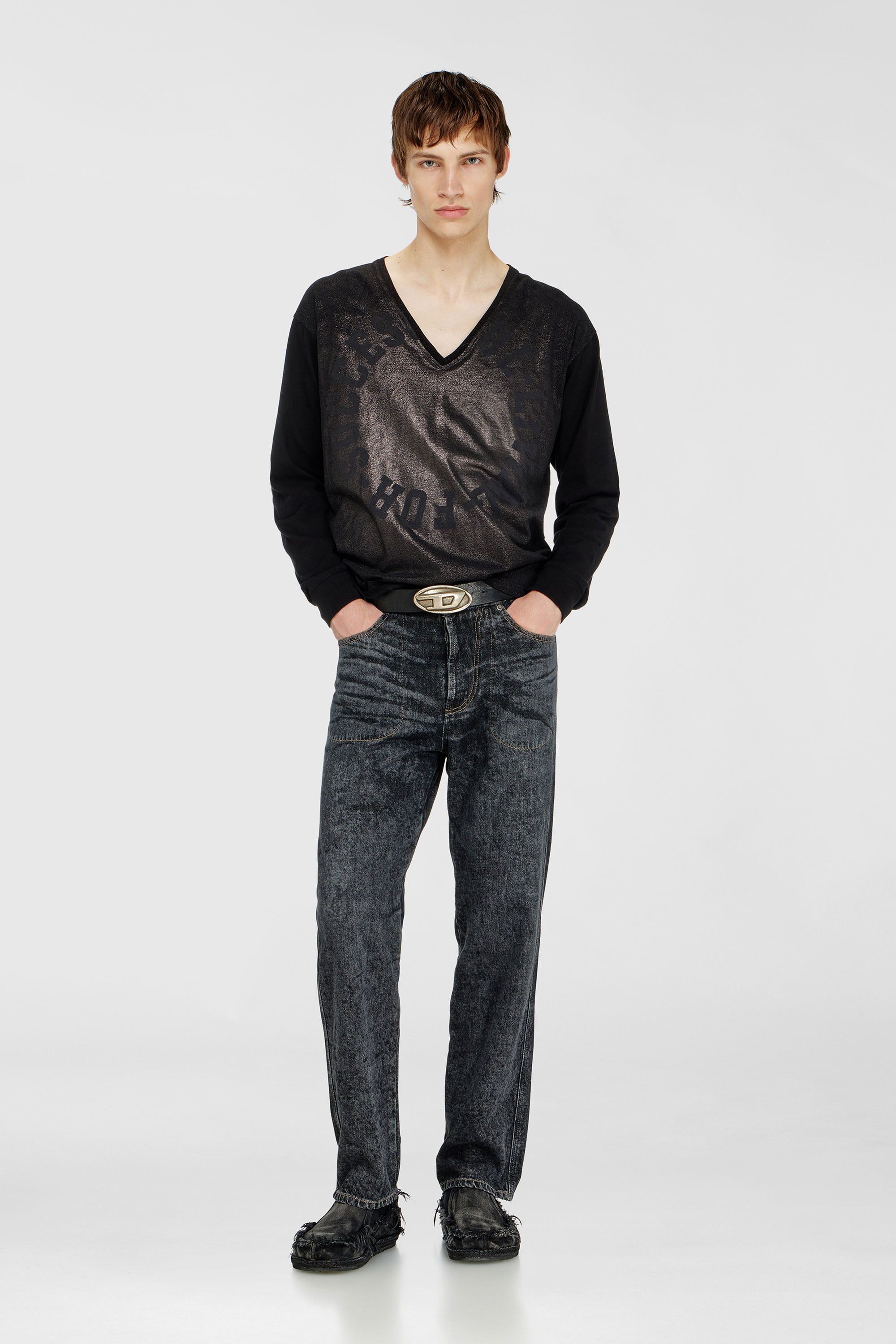 Diesel - T-ANS-LS-V, Male's 長袖Tシャツ in ブラック - 1