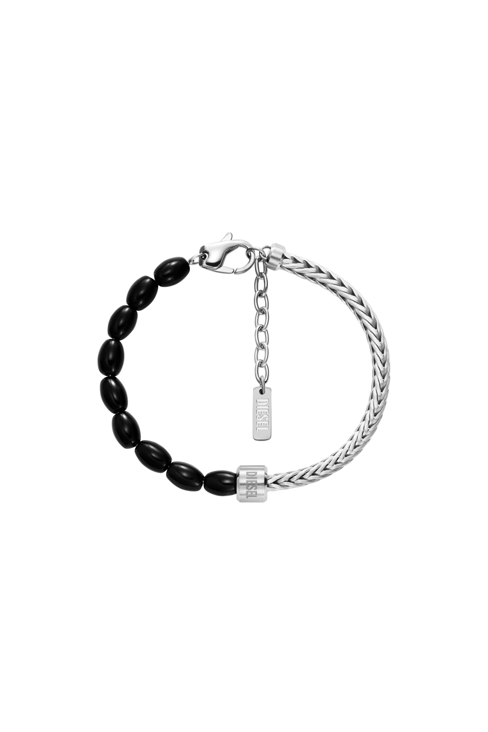 Diesel - DX1714040, Unisex's Black Agate Beaded Bracelet in シルバー/ブラック - 1