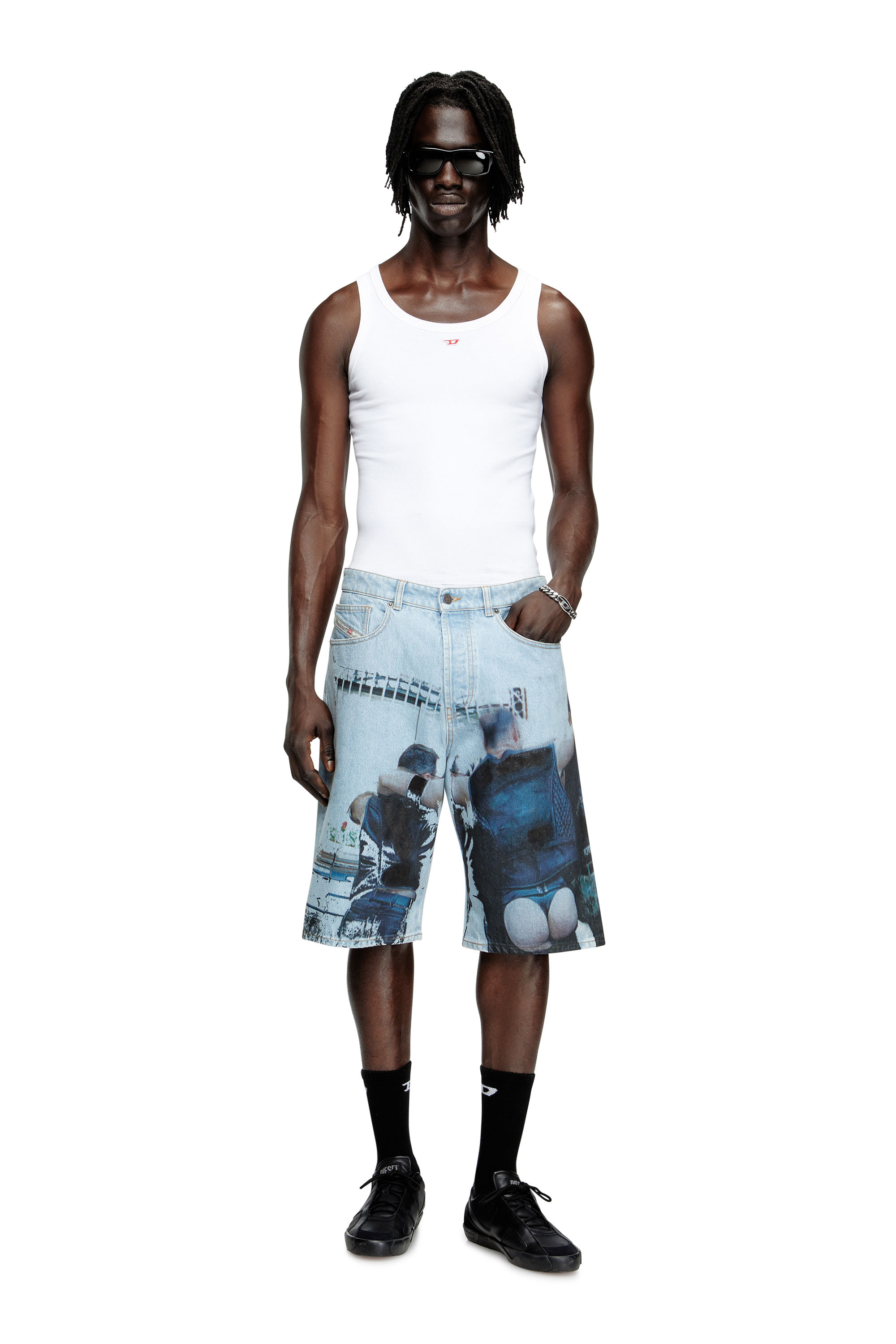 Diesel - PR-D-RIXFORD-S, Unisex's Denim shorts with faded print in ライトブルー - 1