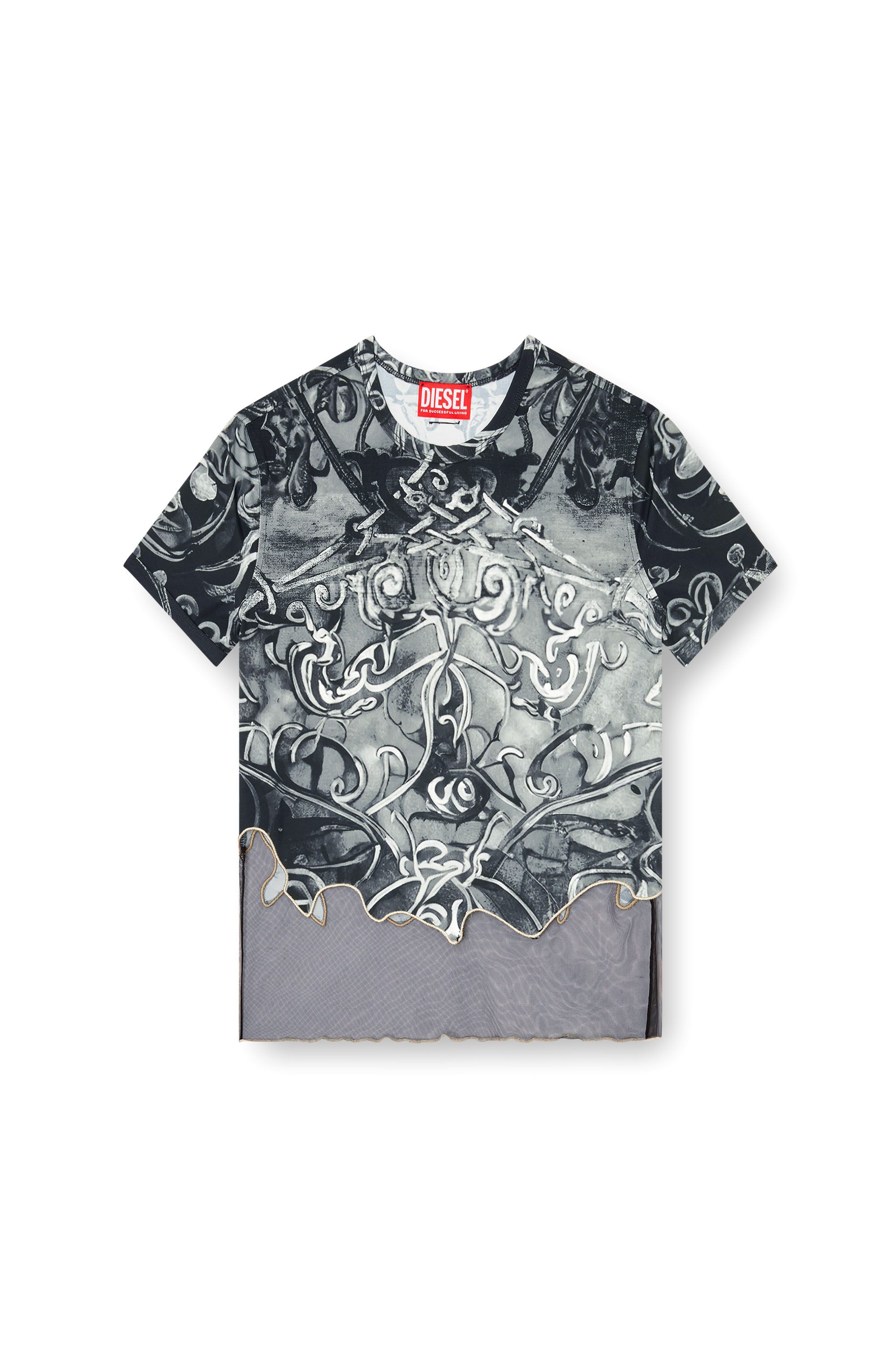 Diesel - T-INLAY, Female's Nylon T-shirt with Heraldic print in ブラック/グレー - 3