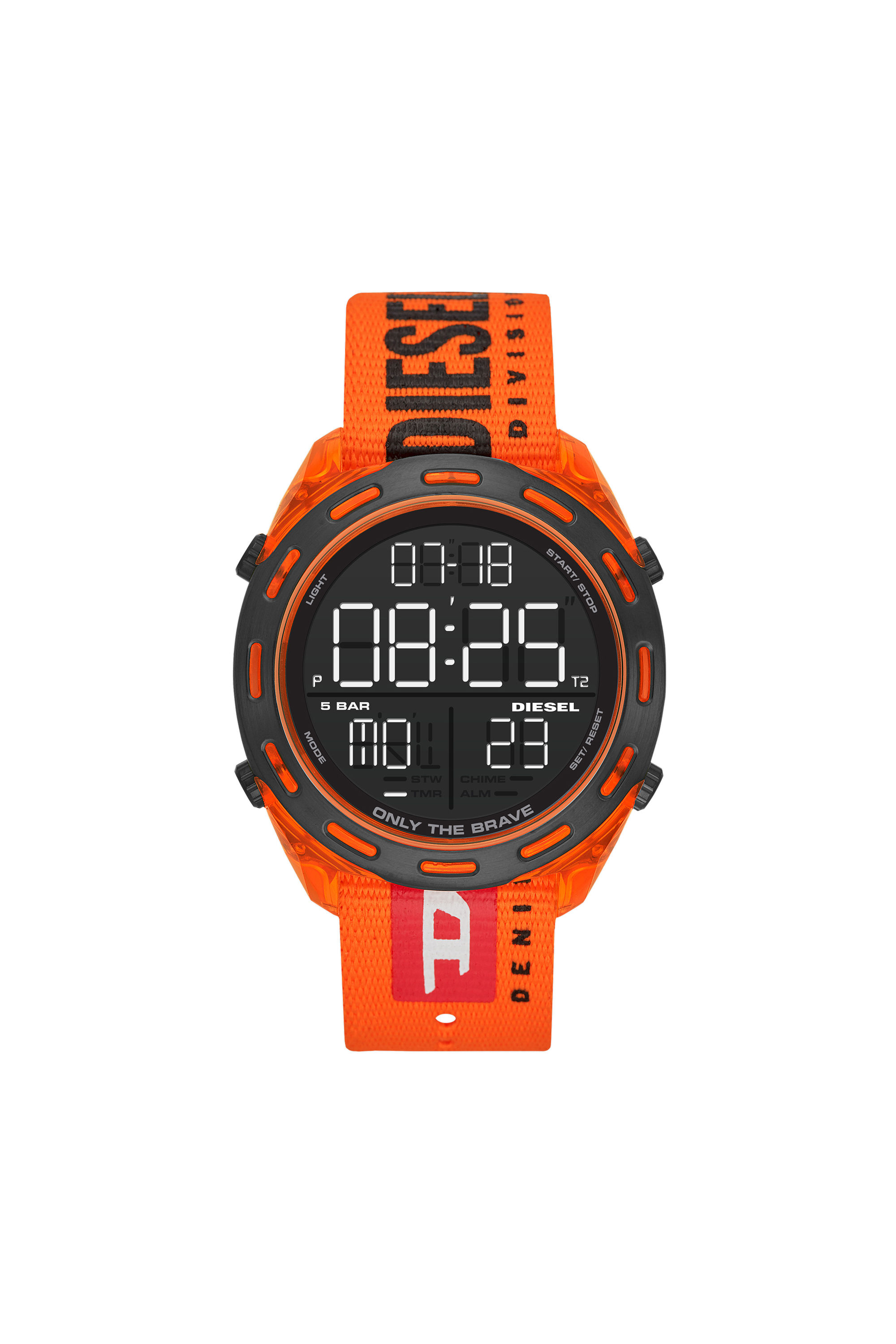 Diesel - DZ1896, Male's Crusher digital orange nylon watch in 蛍光オレンジ - 1