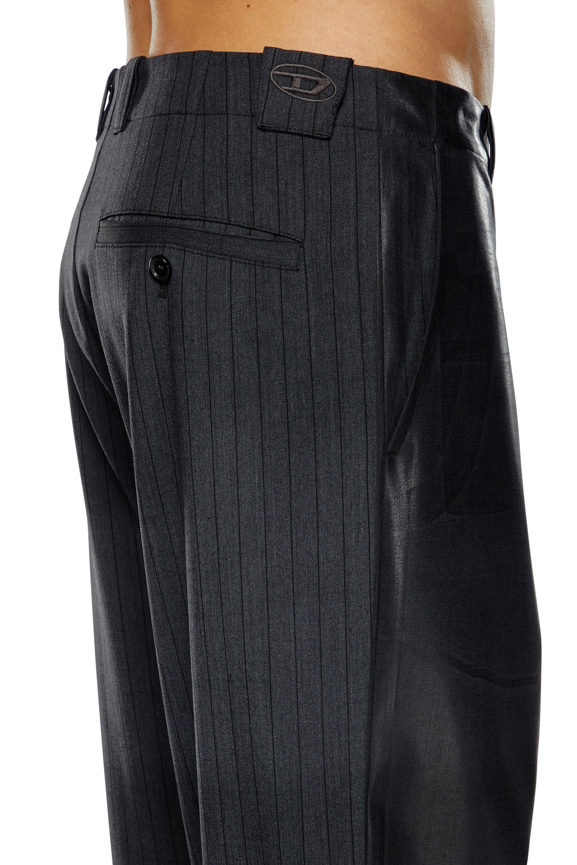 Diesel - P-STANLEY, Male's Pinstripe pants with coated front in ブラック - 5