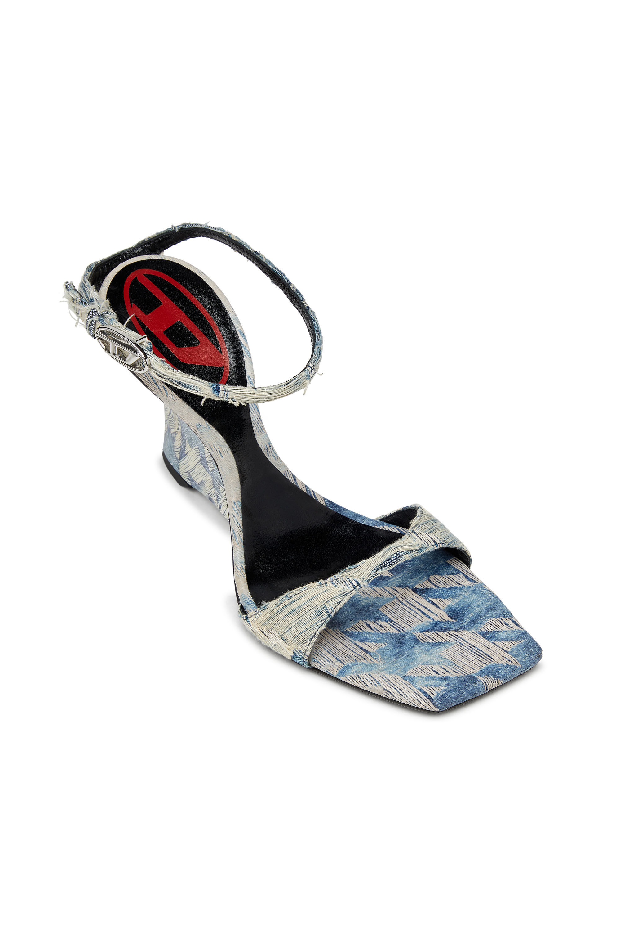 Diesel - D-AMBER SANDAL WEDGE, Female's D-Amber-Wedge sandals in jacquard denim in ライトブルー - 7