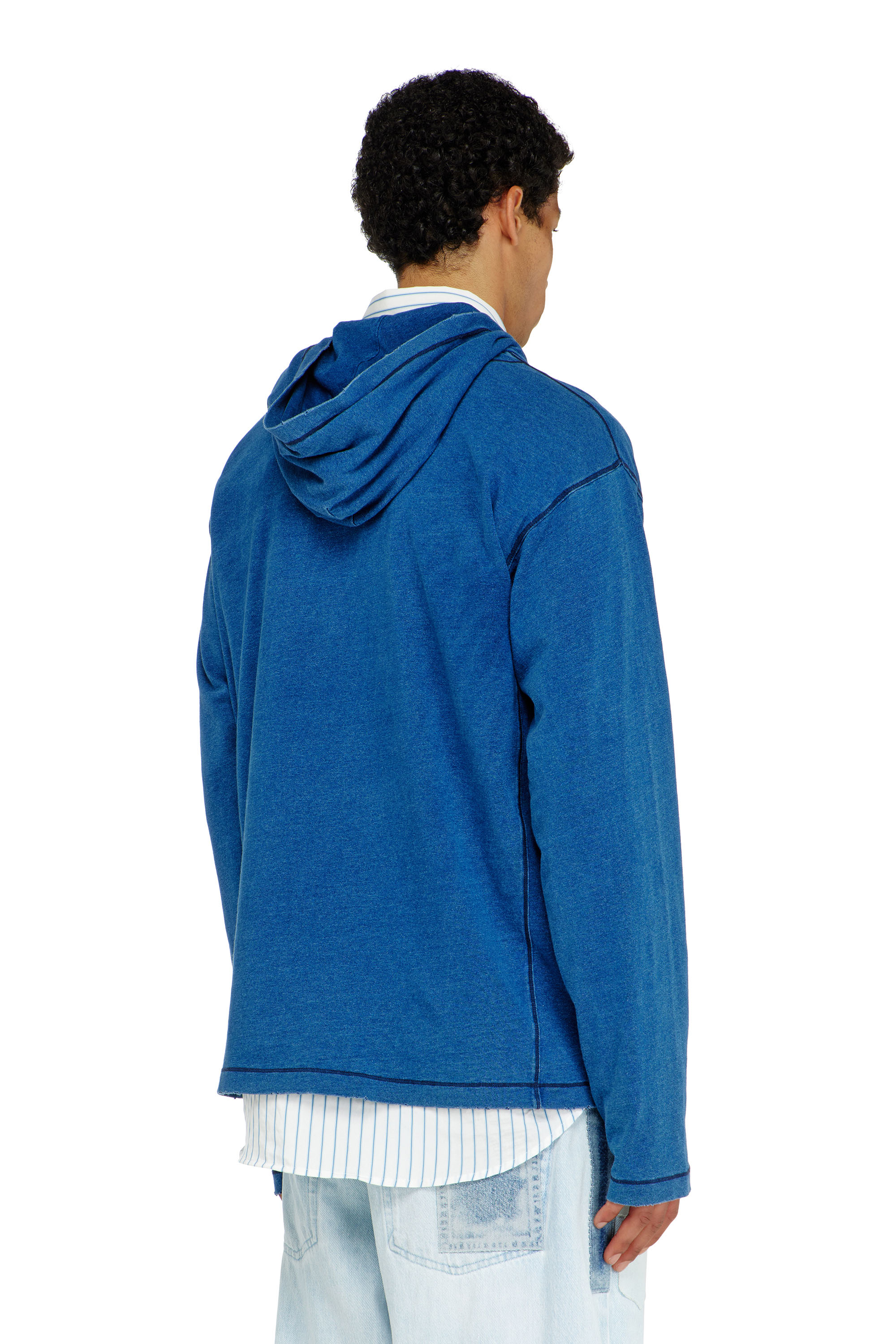 Diesel - T-NOX-LS-HOOD, Male's フード付き長袖Tシャツ in ミディアムブルー - 4