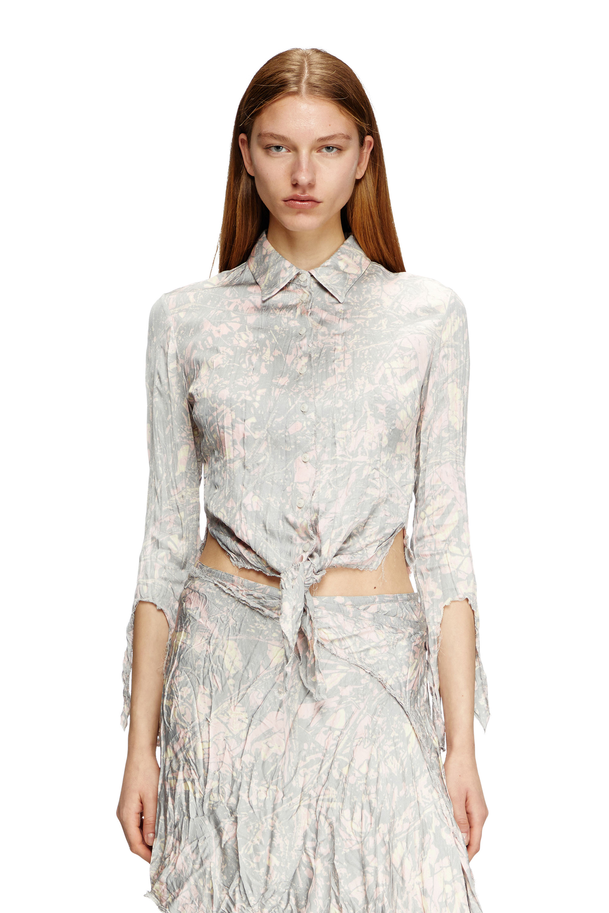 Diesel - C-ALIX, Female's Cropped shirt with raw cut seams in ピンク/グレー - 1