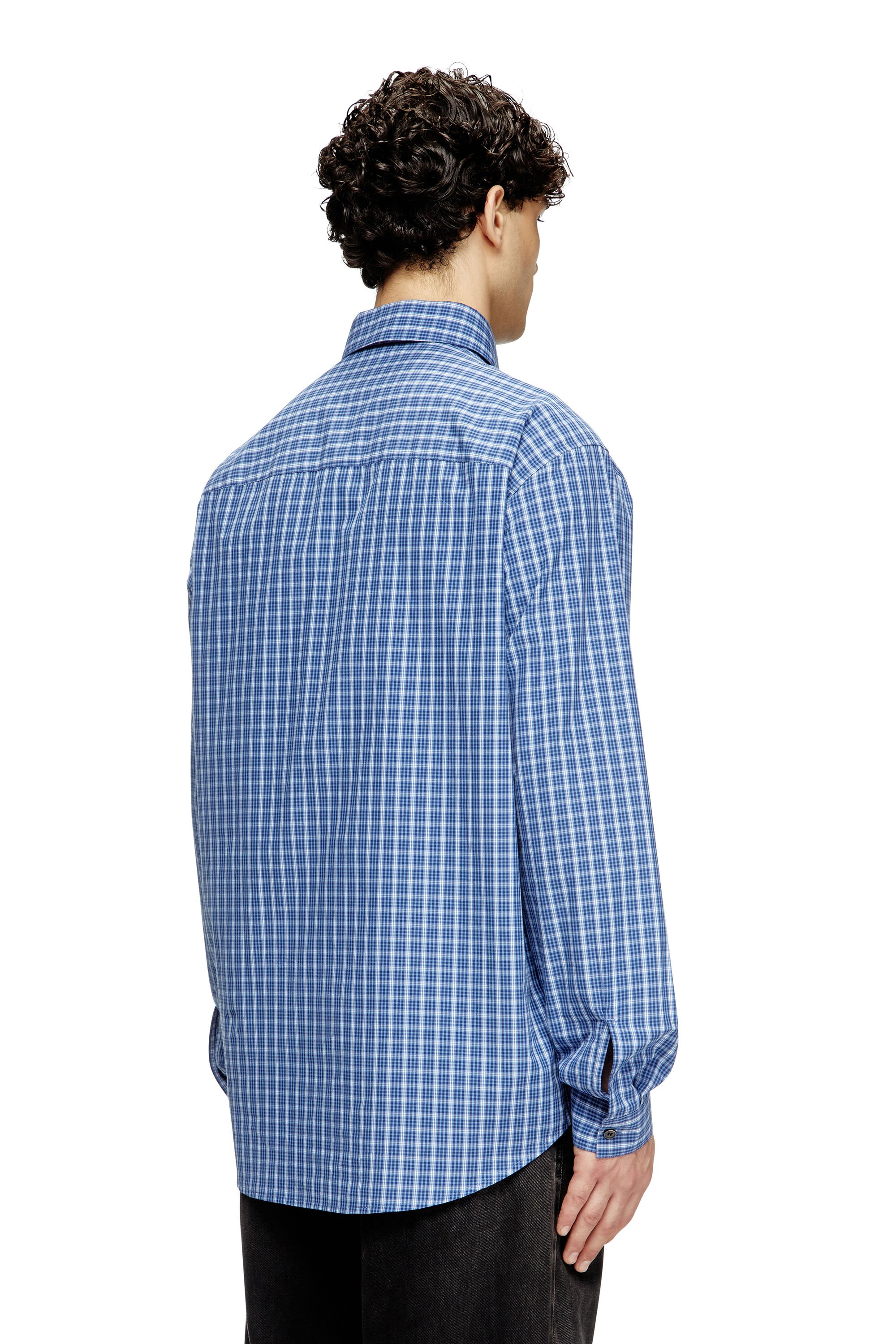 Diesel - S-SIMPLY-DLBV, Male's Checked shirt with Oval D embroidery in ブルー - 4