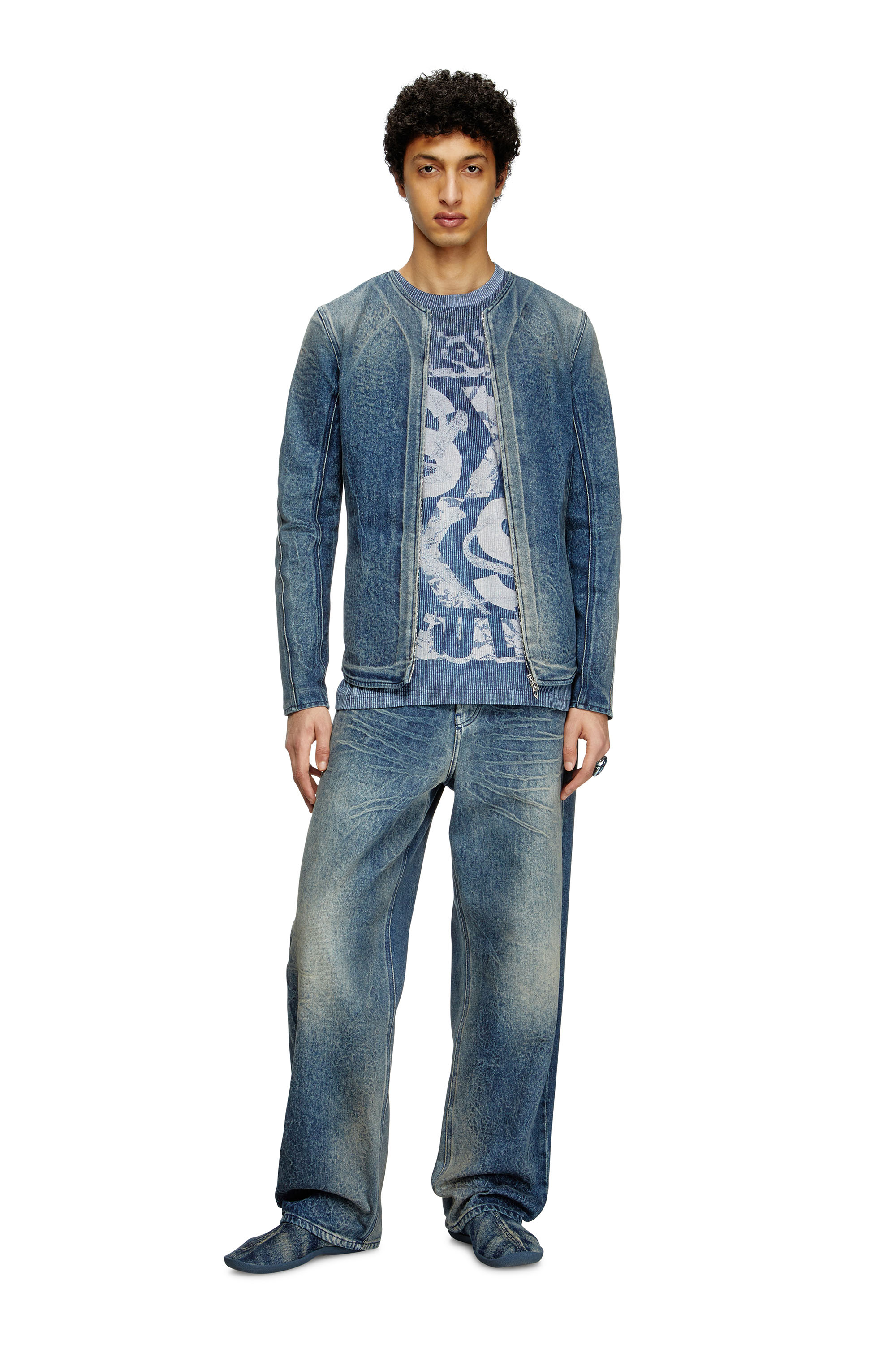 Diesel - T-NORM-R3, Male's T-shirt with rib-knit print in ブルー - 2