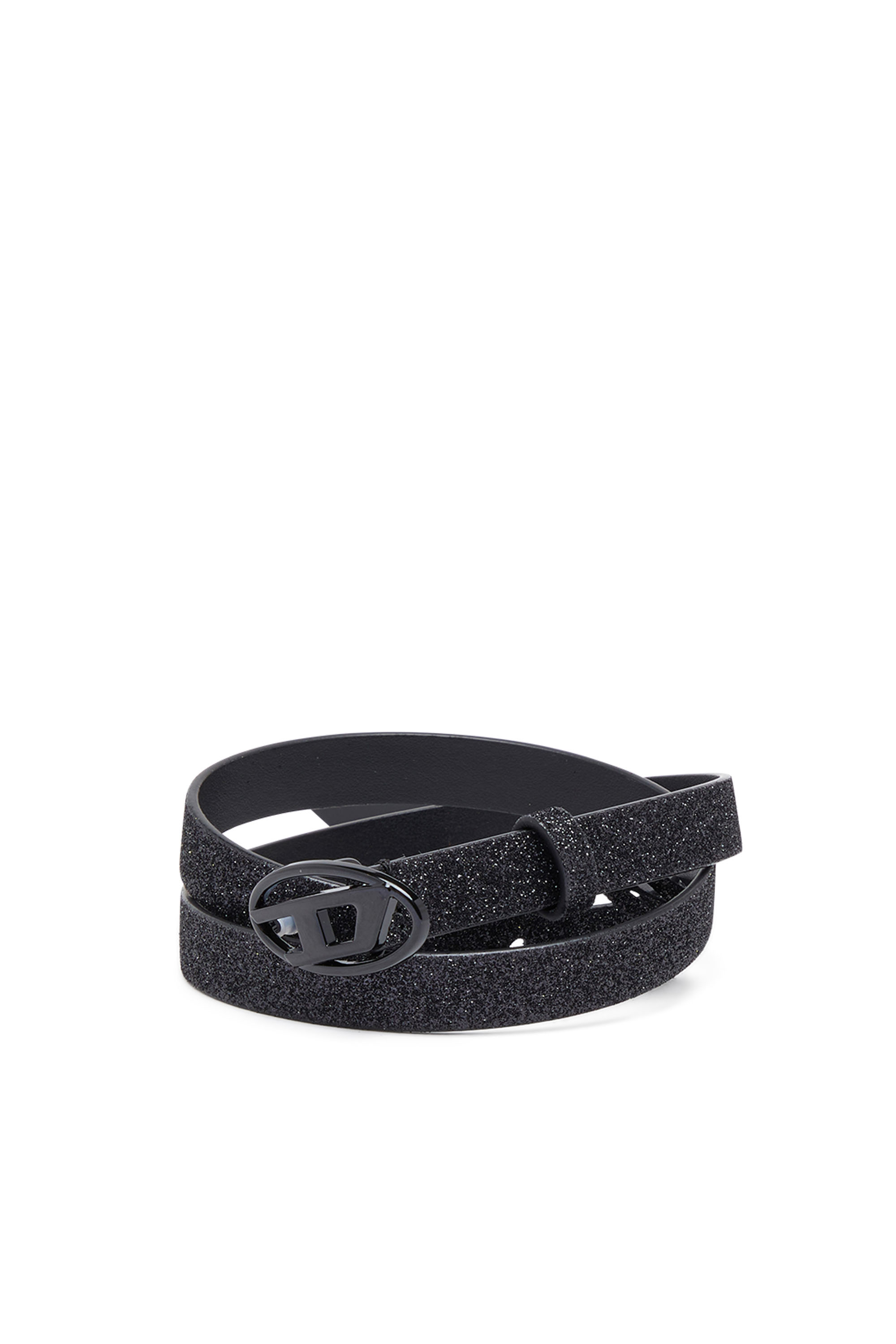 Diesel - B-1DR 15, Female's Slim glittery belt with Oval D buckle in ブラック - 4