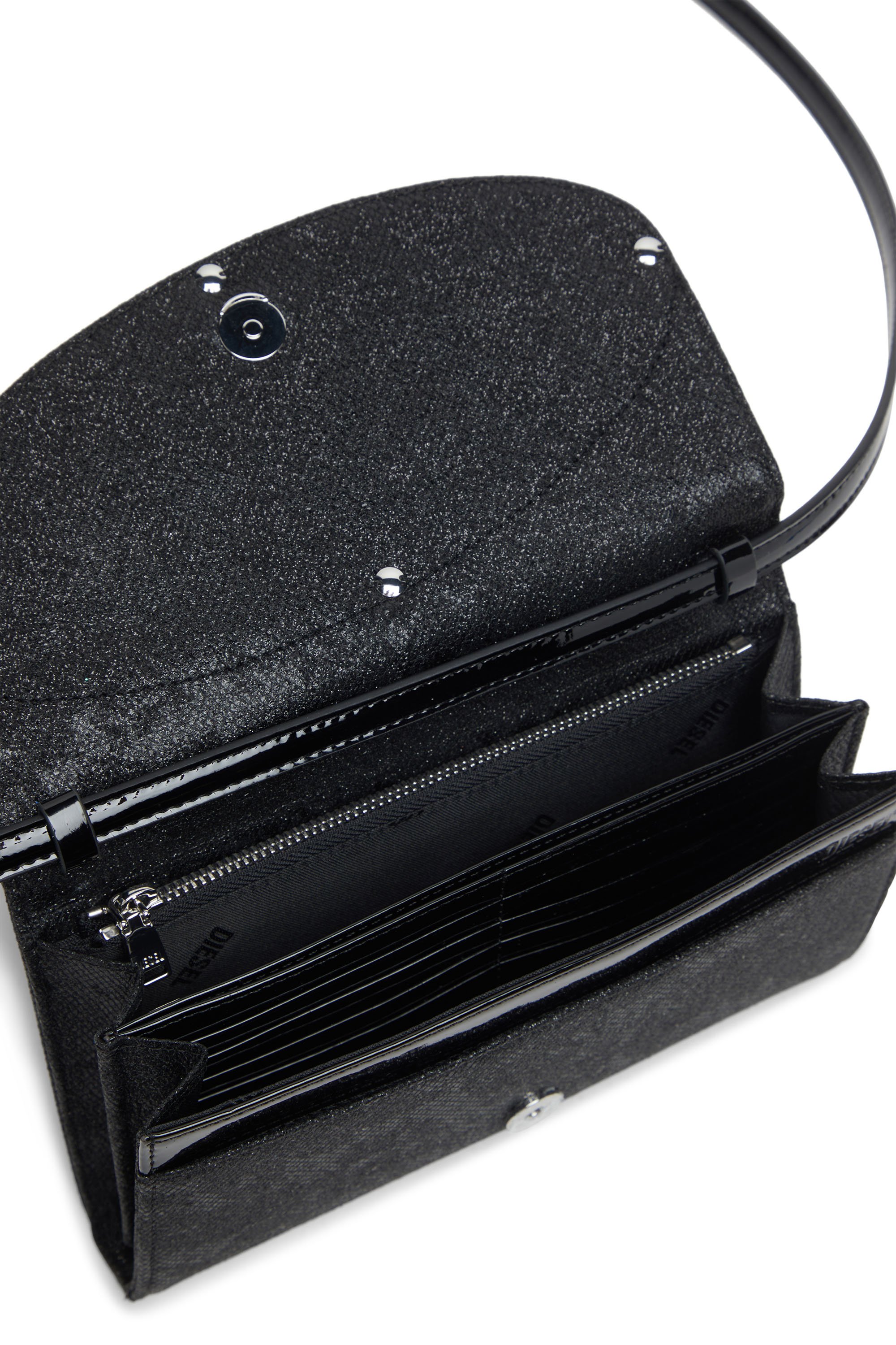 Diesel - 1DR WALLET STRAP, Female's Wallet purse in glitter-camo Lurex in ブラック - 4