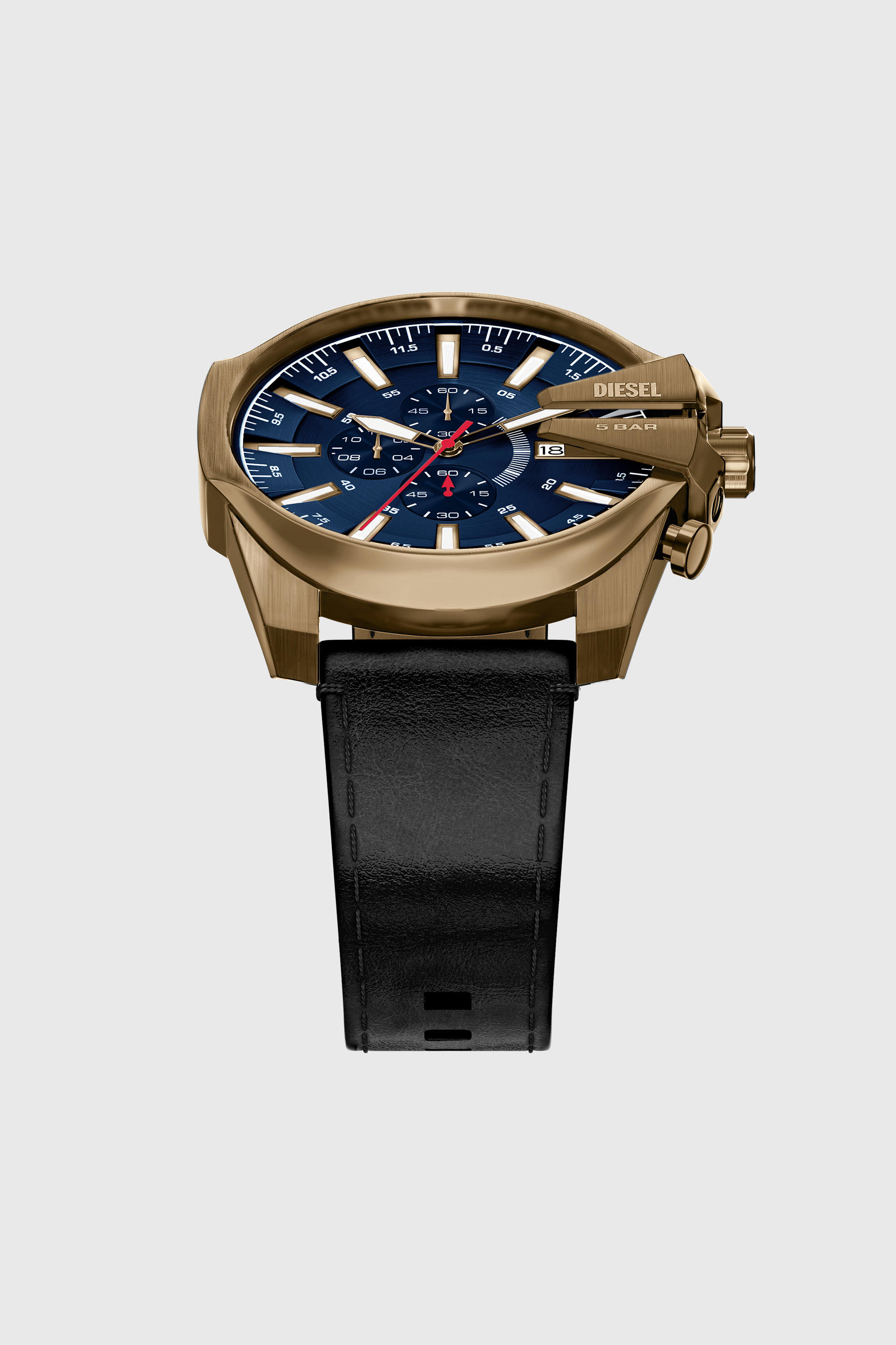 Diesel - DZ4732 WATCH, Male's Mega Chief Slim antique gold-tone black leather watch in ブラック - 4