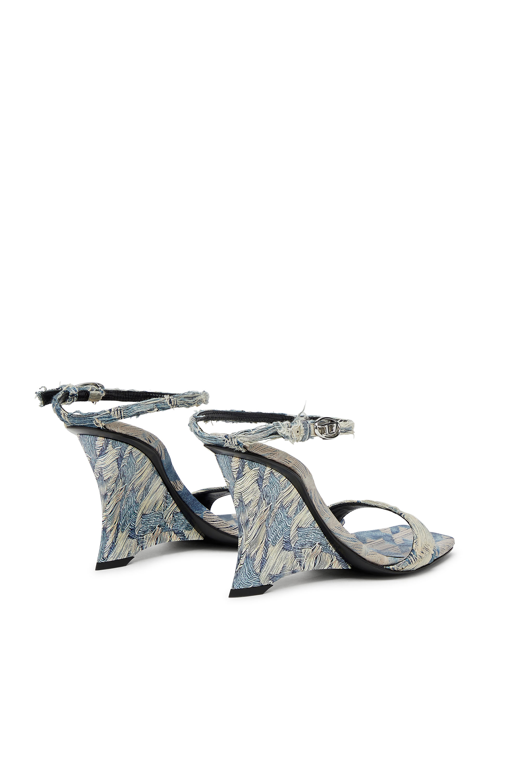 Diesel - D-AMBER SANDAL WEDGE, Female's D-Amber-Wedge sandals in jacquard denim in ライトブルー - 4