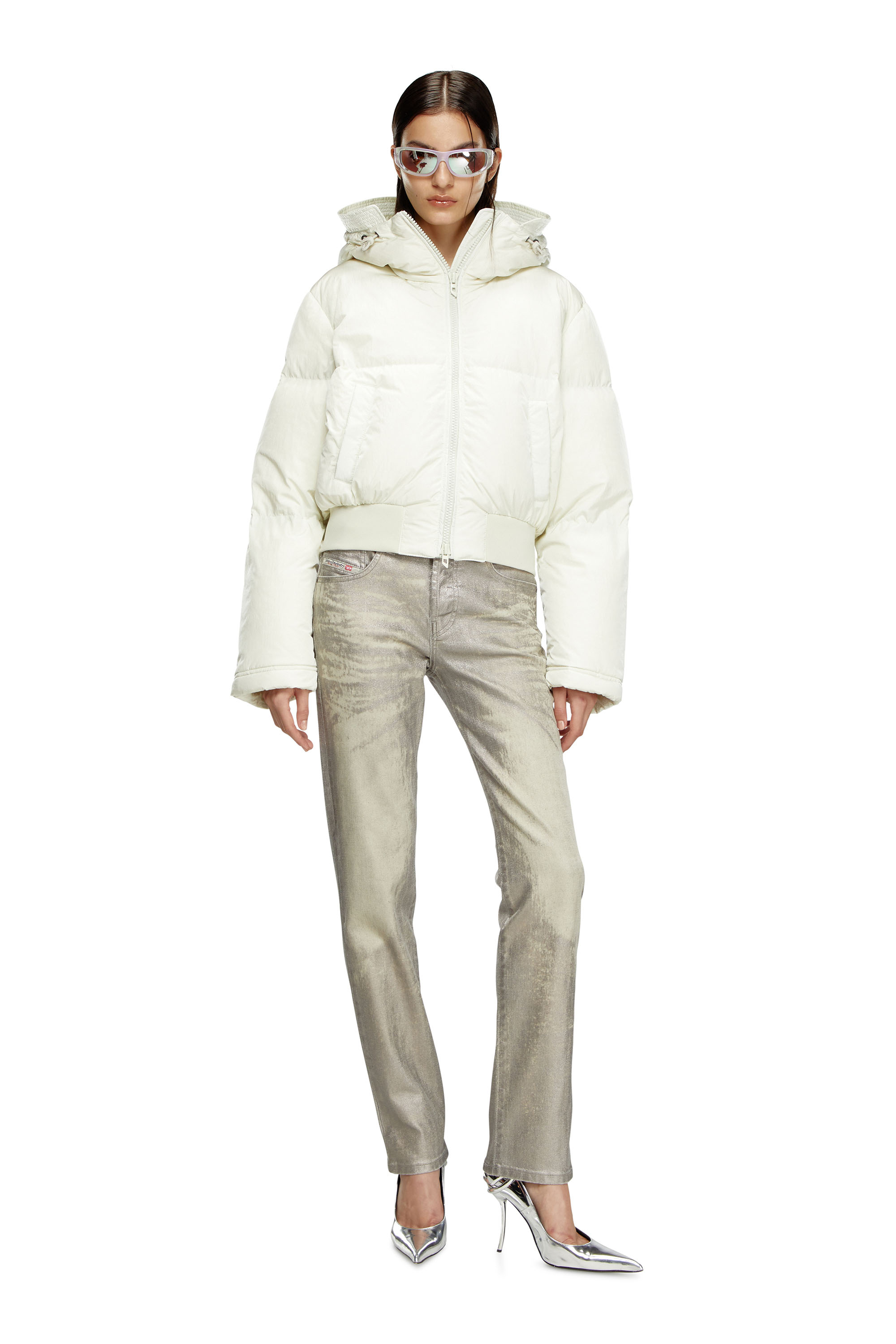 Diesel - W-PEYT-SHORT-NEW-P1, Female's Hooded down jacket in crinkled nylon in ホワイト - 1