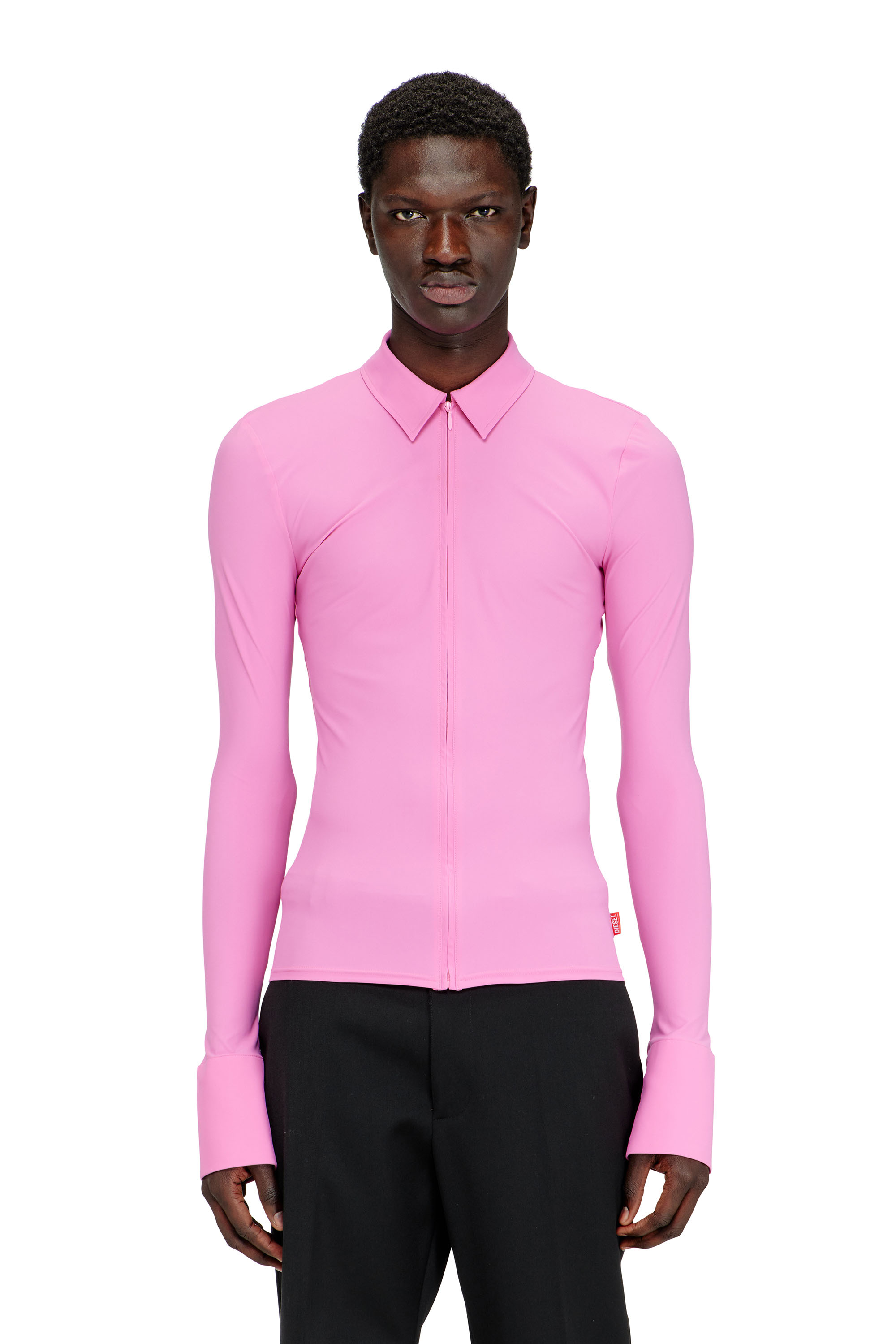 Diesel - S-LOKID, Male's Second-skin zip shirt in Lycra in ピンク / ホワイト - 3