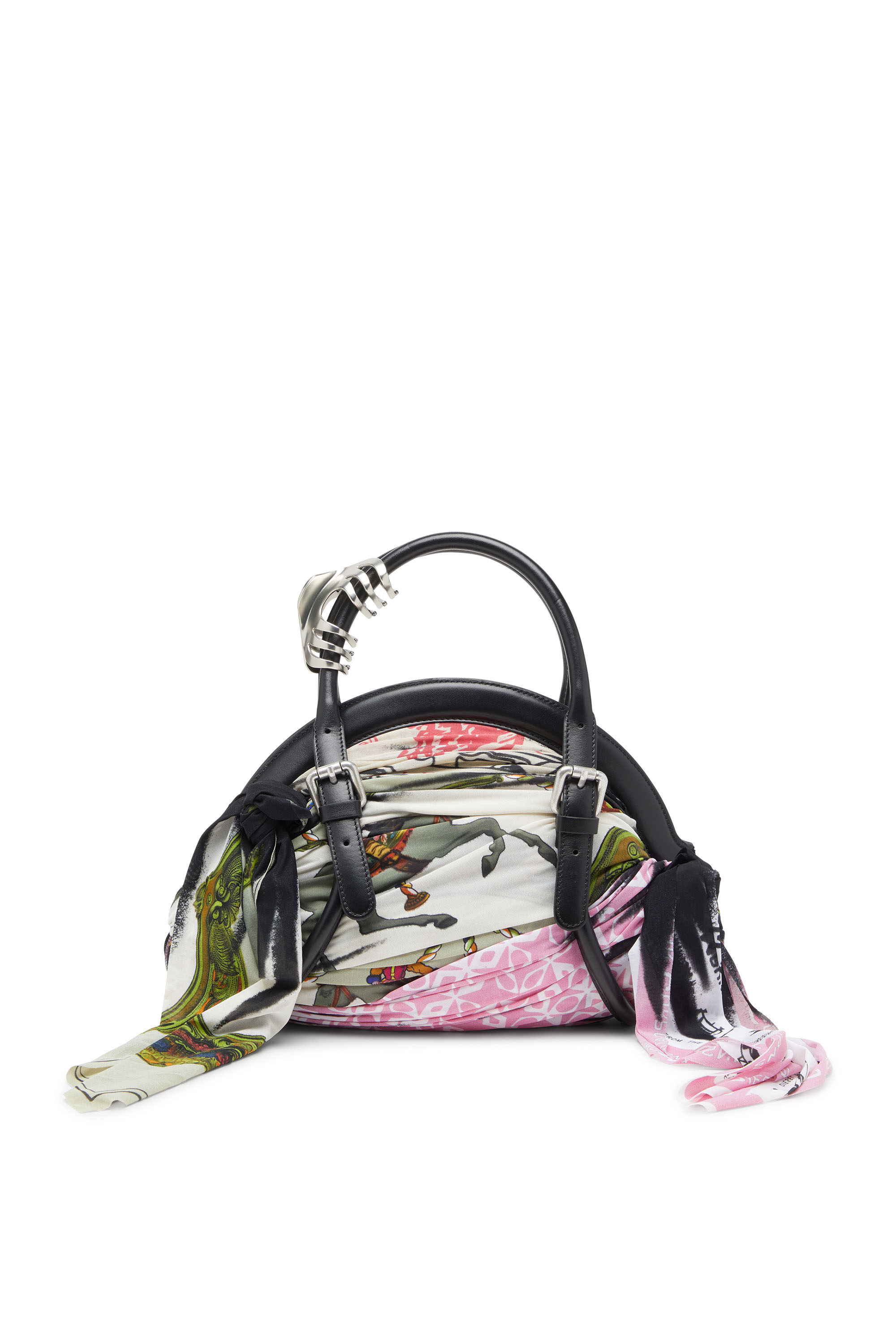Diesel - TRASH-D TOP HANDLE, Female's Trash-D-Bandana handbag in leather and jersey in ブラック/ホワイト - 2