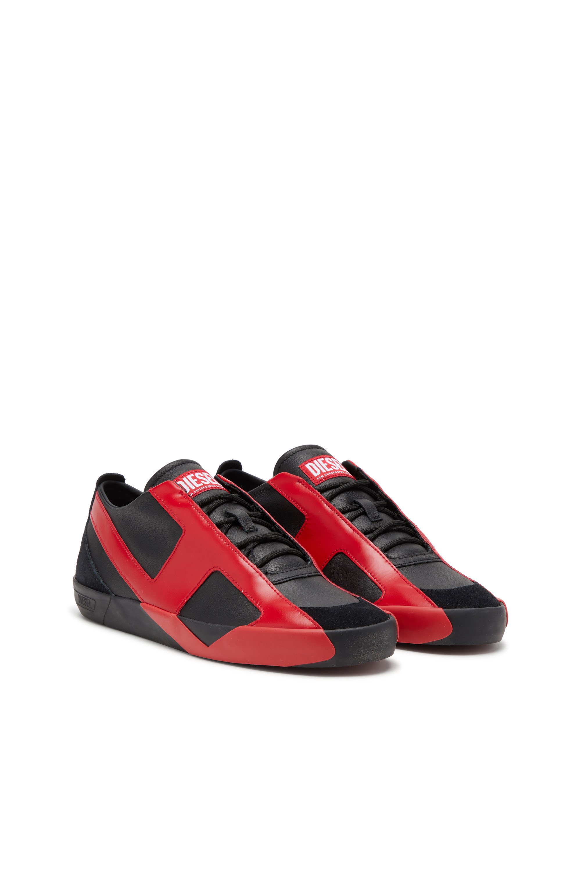 Diesel - S-SLANTE-D LOW, Male's S-Slante-D-Sneakers in suede and leather with D logo in ブラック/レッド - 2