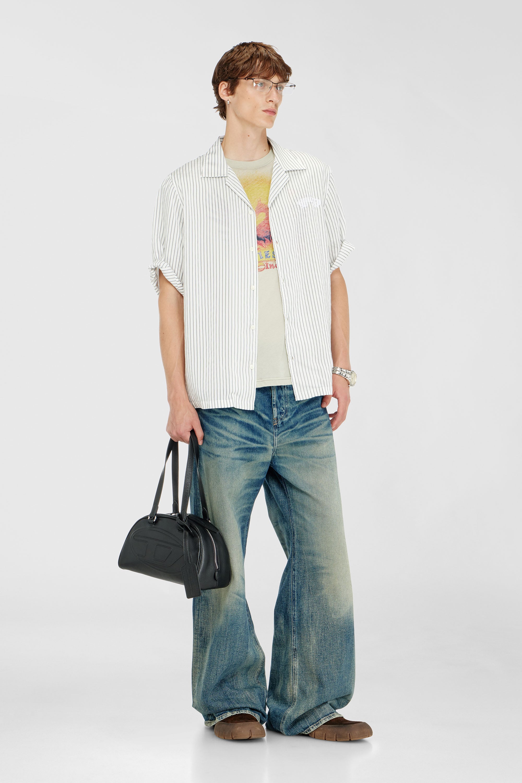 Diesel - S-MAC-EFBV, Male's 半袖シャツ in ホワイト/グレー - 2