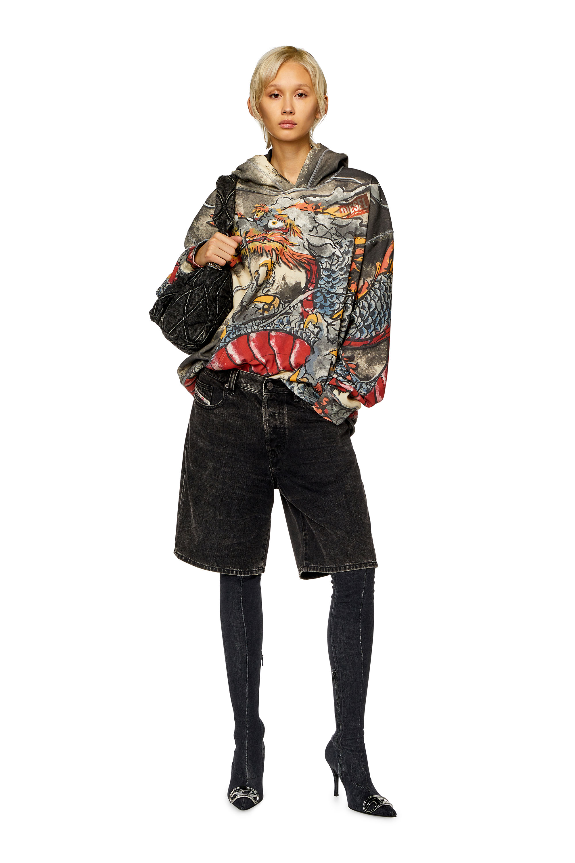 Diesel - CL-S-BOXT-HOOD-DRAGON, Unisex's Hoodie with Dragon print in ブラック/グレー - 8