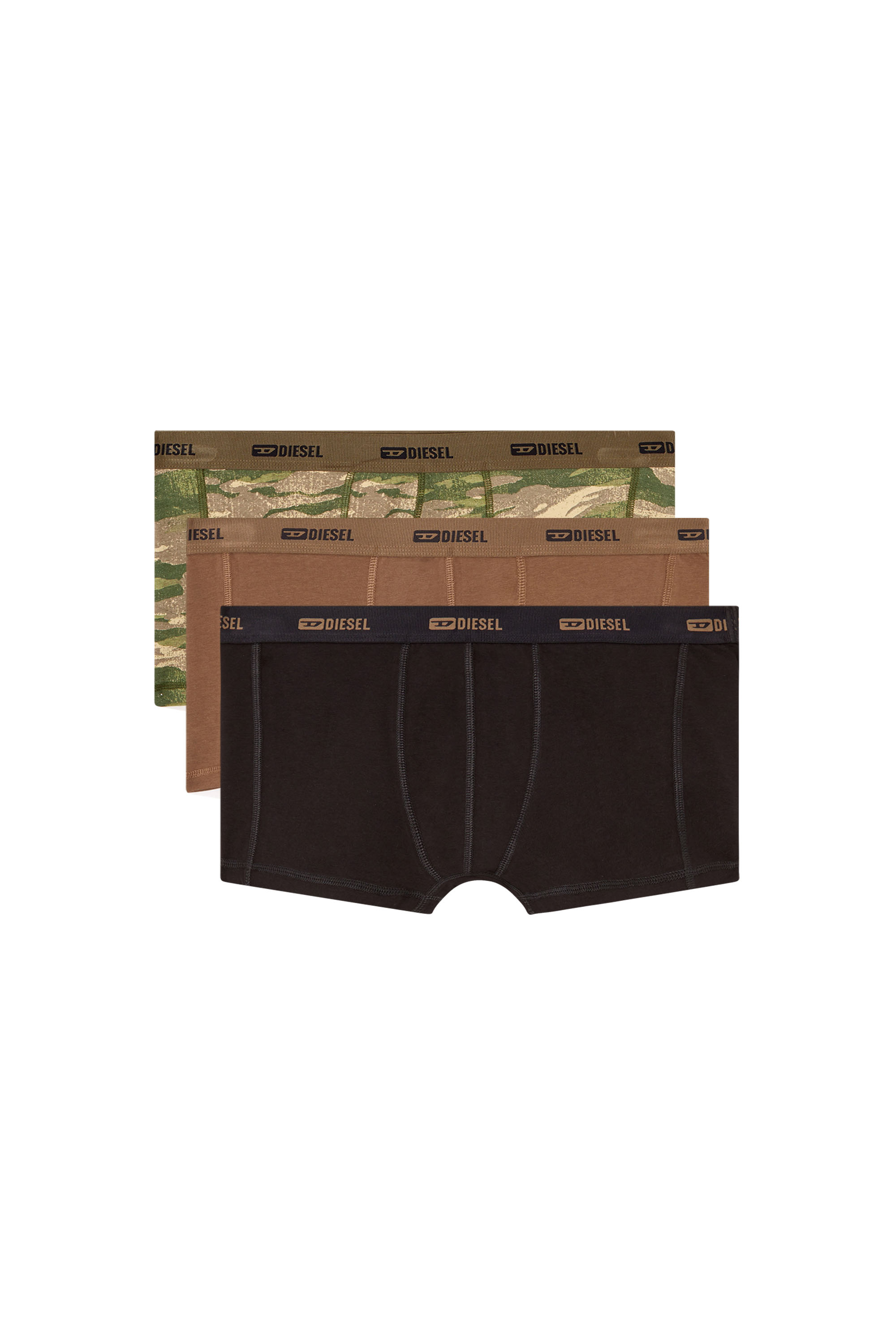 Diesel - DAMIEN-UTLT-3PACK, Male's 3-pack of boxer briefs plain and camo in ブラウン/グリーン - 1