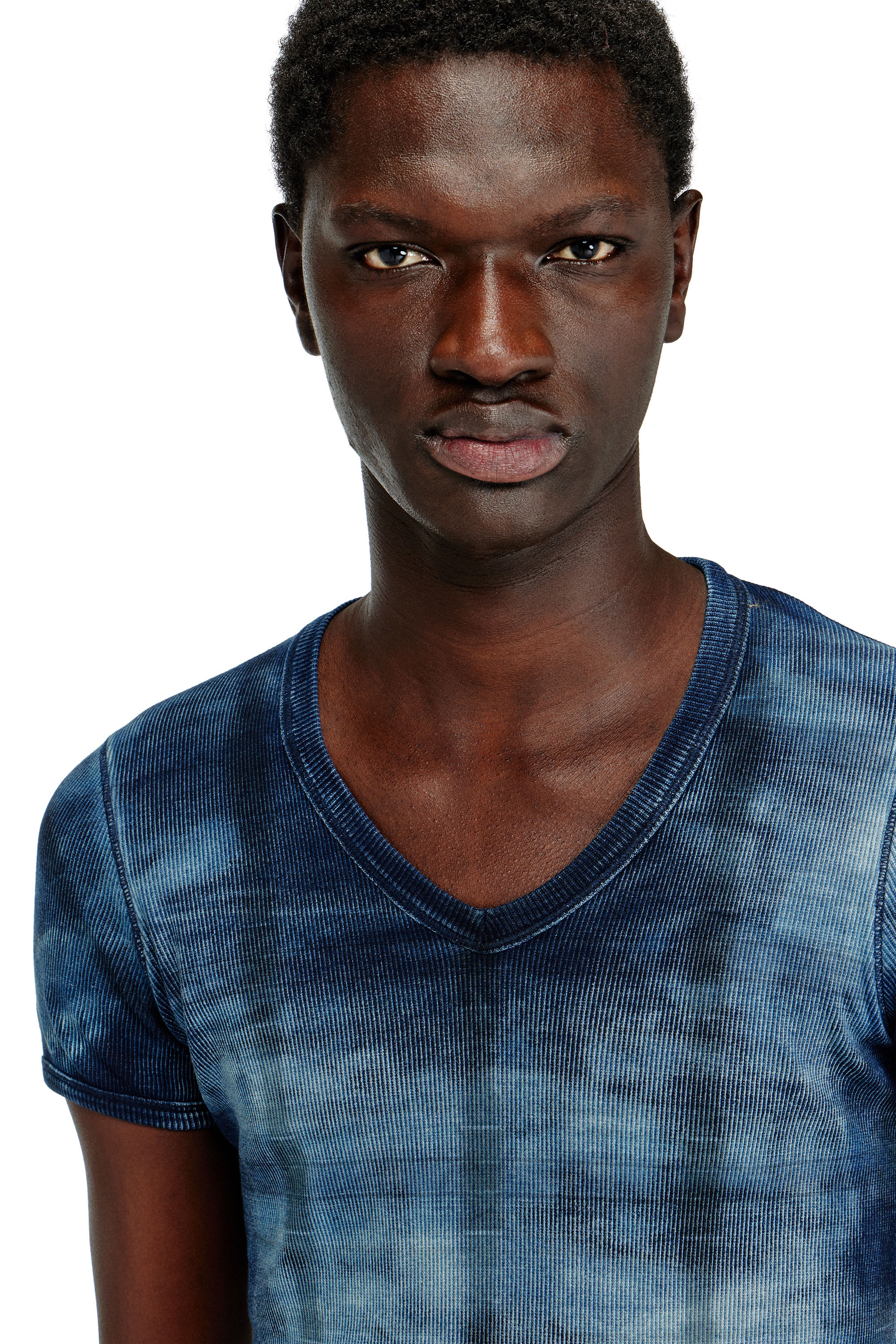 Diesel - T-LUUCAS, Male's X-ray top in check-print rib-jersey in ブルー - 4