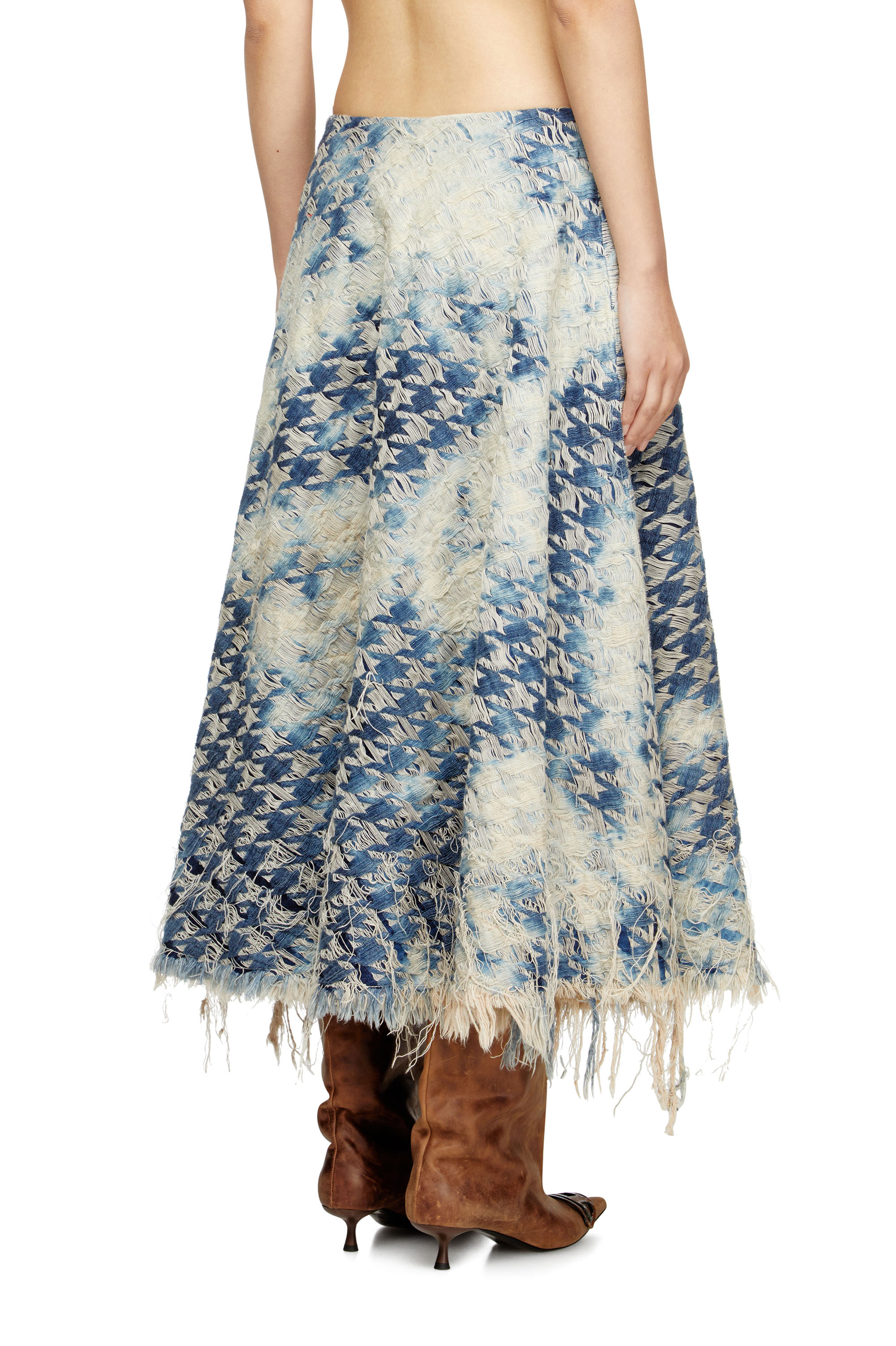 Diesel - DE-ANNET-FSH1, Female's Midi skirt in houndstooth-weave denim in ミディアムブルー - 4