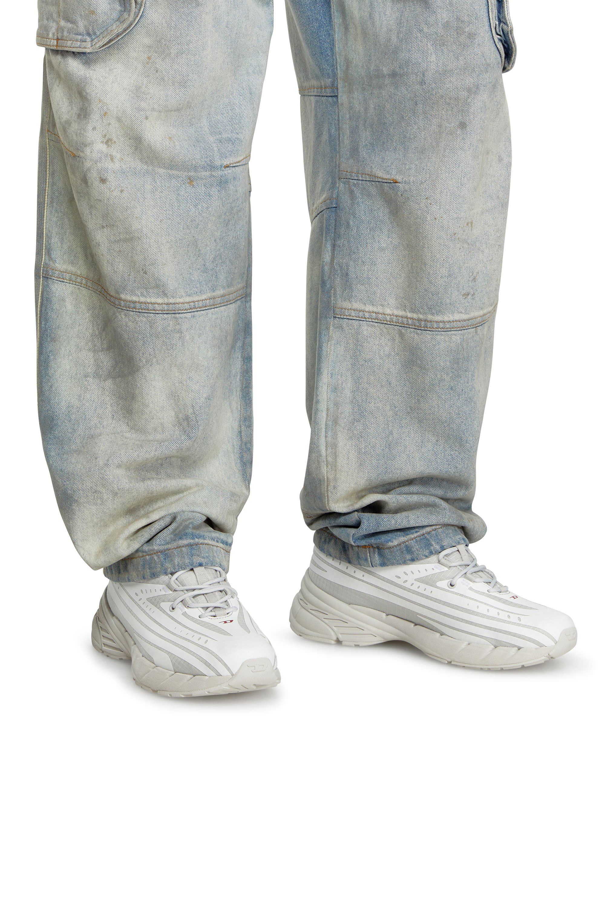D-AIRSPEED LOW, ホワイト/グレー Diesel - D-AIRSPEED LOW, Male's D-Airspeed Low-Striped sneakers in coated ripstop in ホワイト/グレー - 1