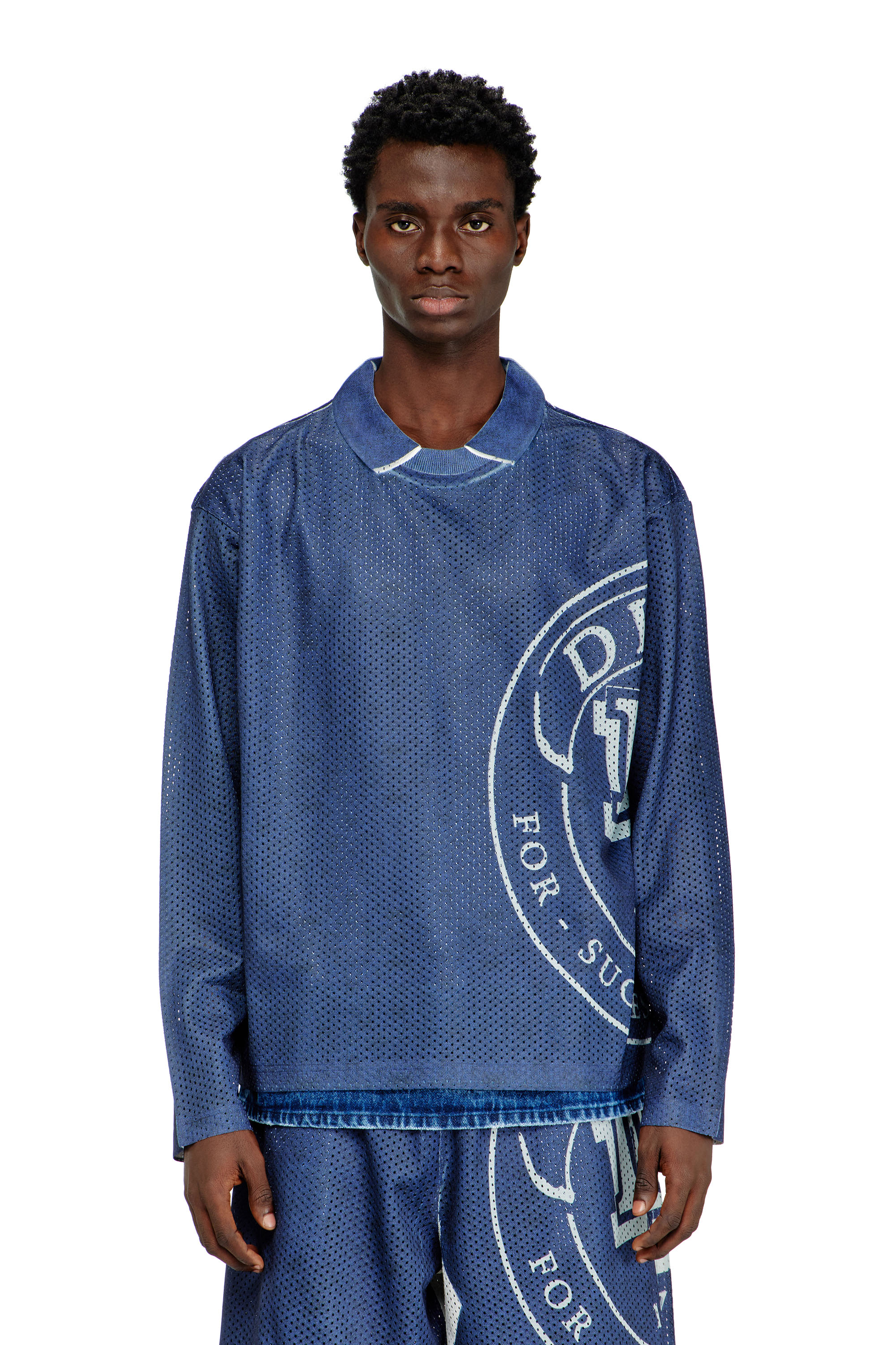Diesel - T-OLLIE, Male's Long-sleeve polo top with sublimation print in ブルー - 3