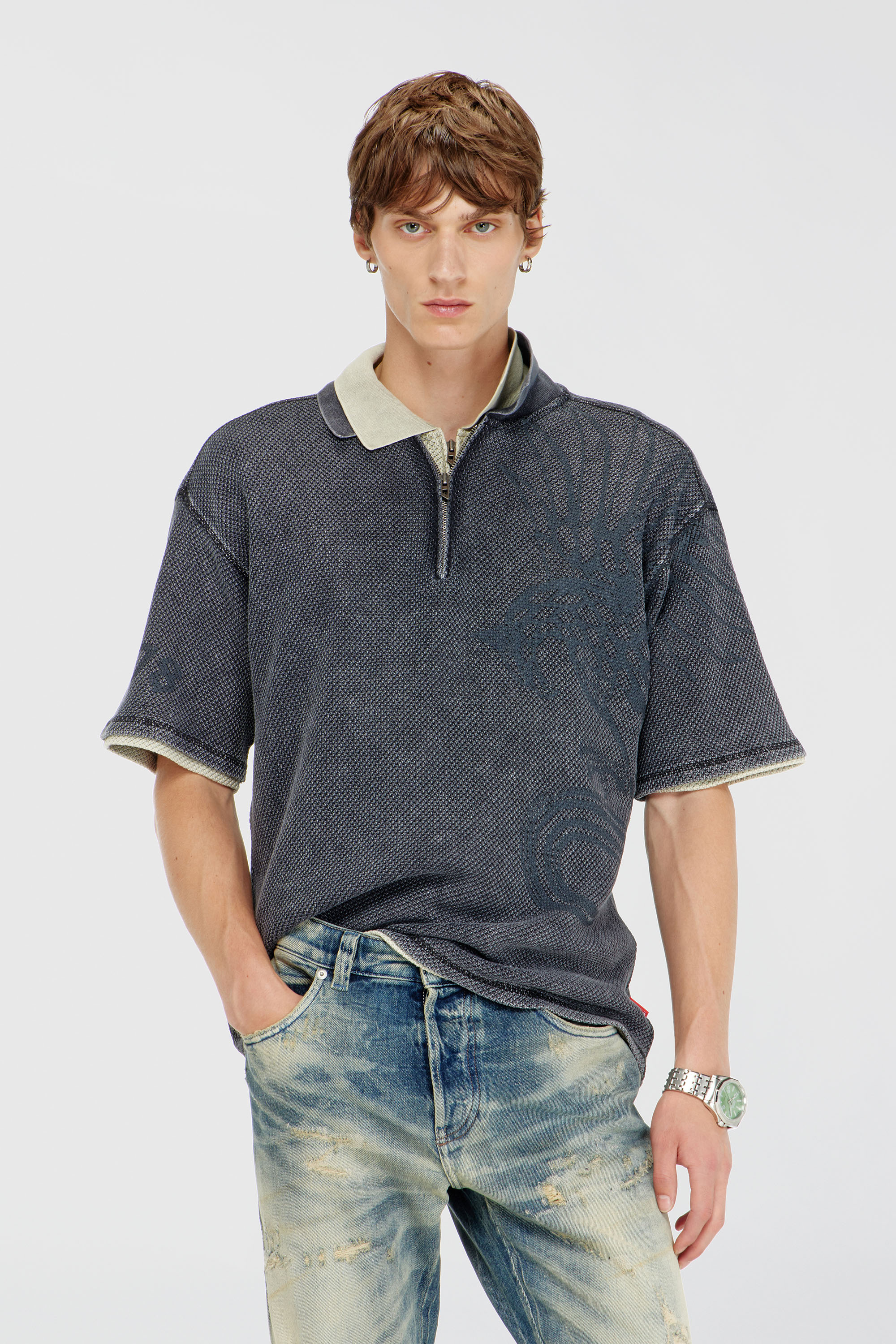Diesel - T-ERRY-ZIP, Male's ポロシャツ in ダークグレー - 3