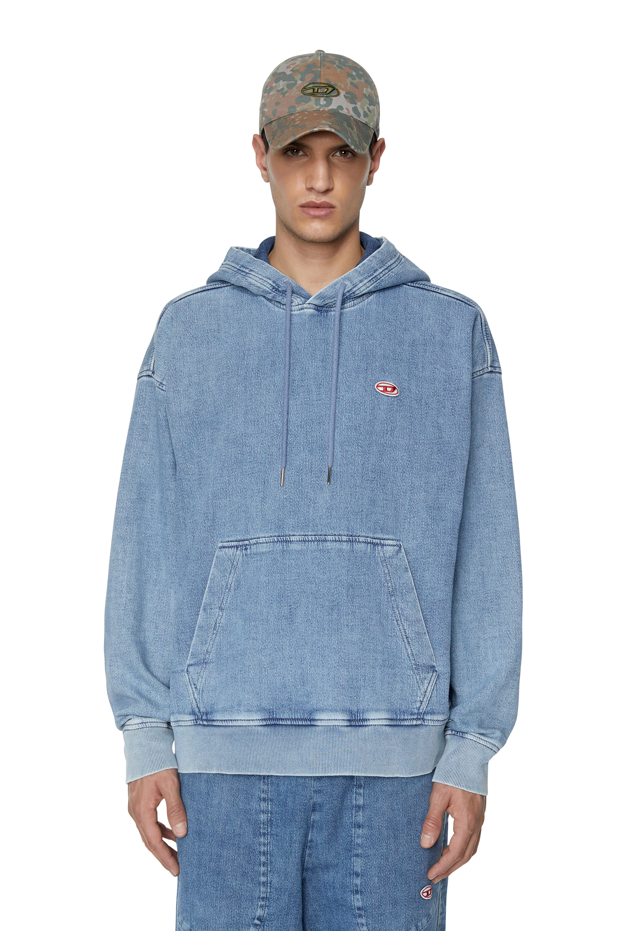 D-UM-RIB TRACK DENIM HOODIE スウェットパーカー｜ブルー｜メンズ｜DIESEL