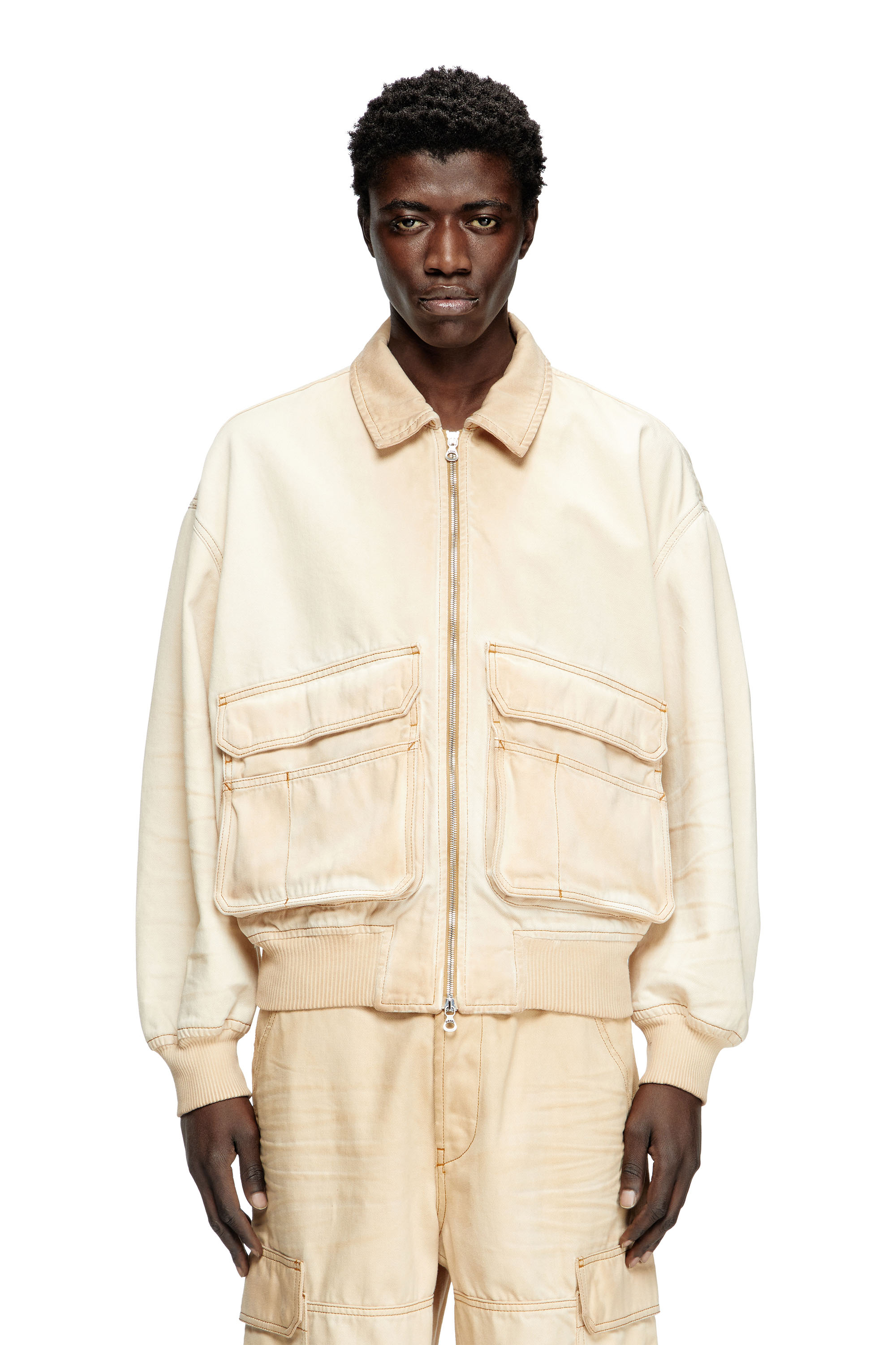 Diesel - D-KURZ, Unisex's Jacket in batavia-weave denim in ベージュ - 3