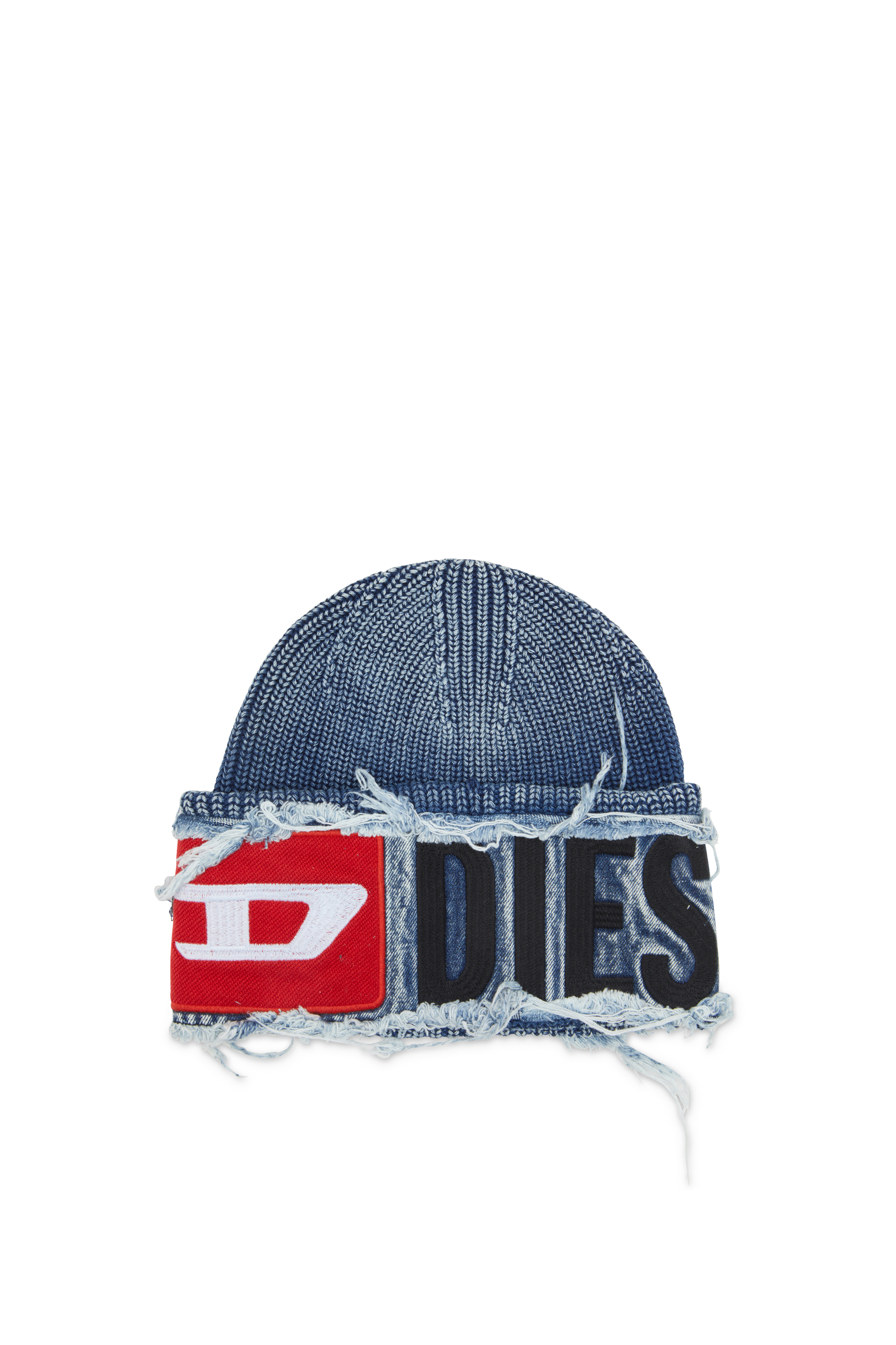 Diesel - K-FROK, Unisex's Denim effect beanie with bold patch detail in ブルー - 1