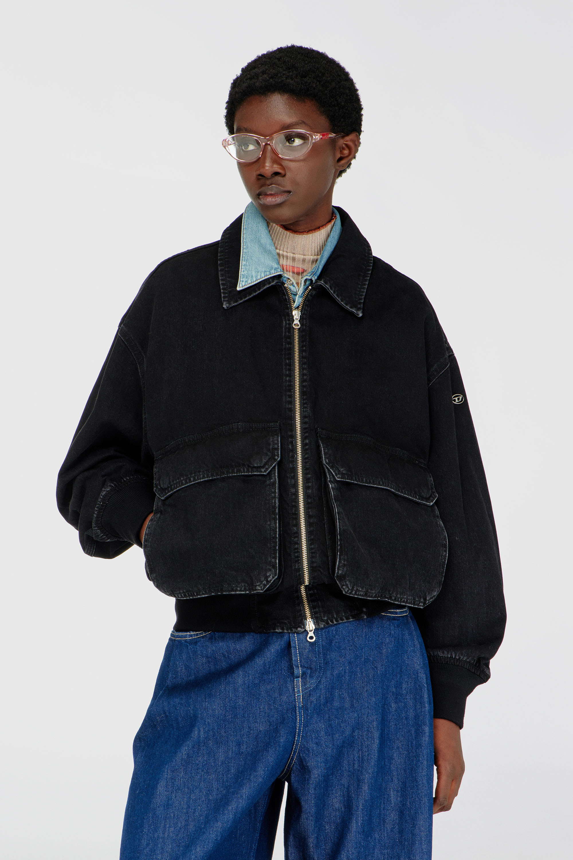Diesel - D-KURZ, Unisex's デニムジャケット in ブラック - 1