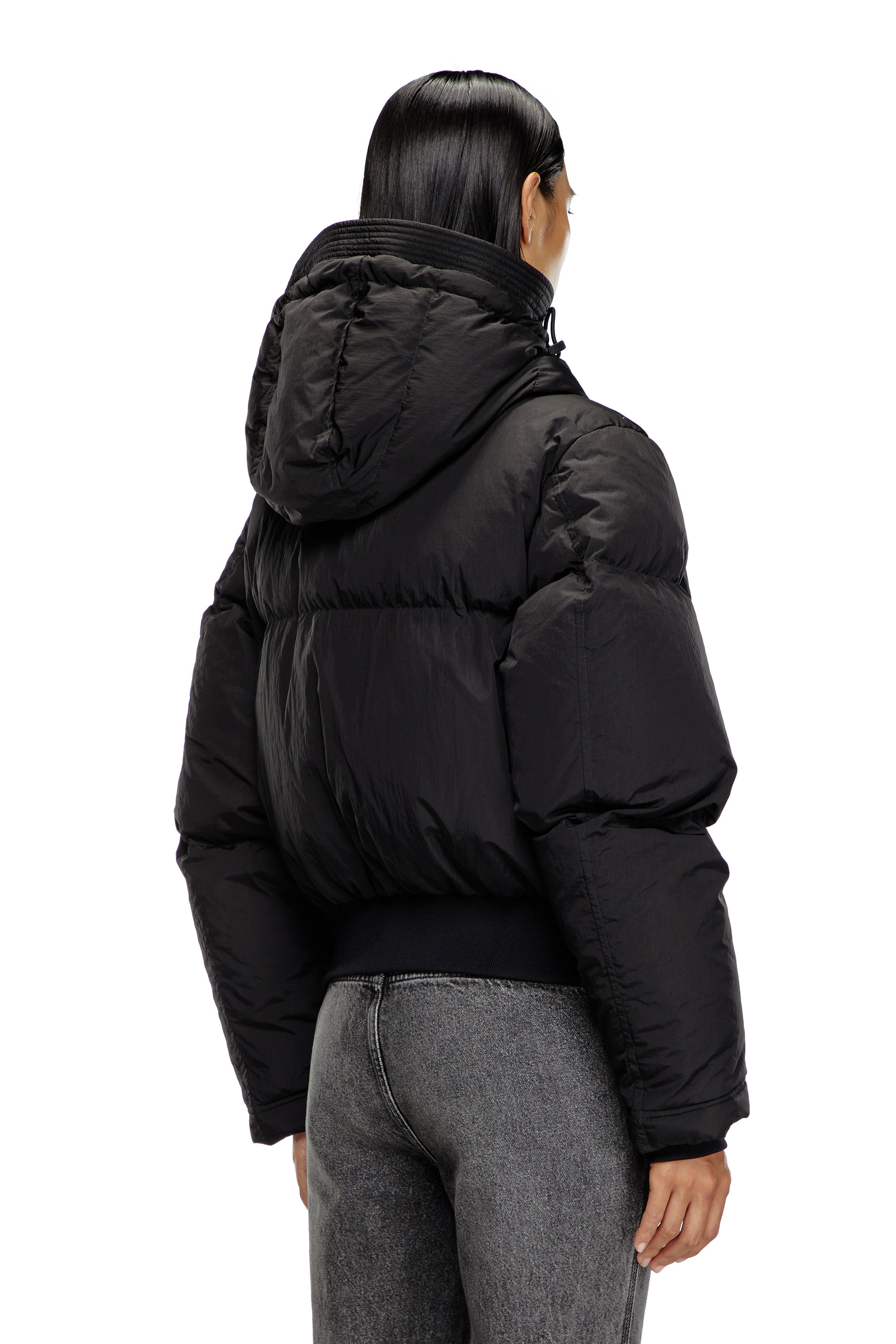 Diesel - W-PEYT-SHORT-NEW-P1, Female's Hooded down jacket in crinkled nylon in ブラック - 5