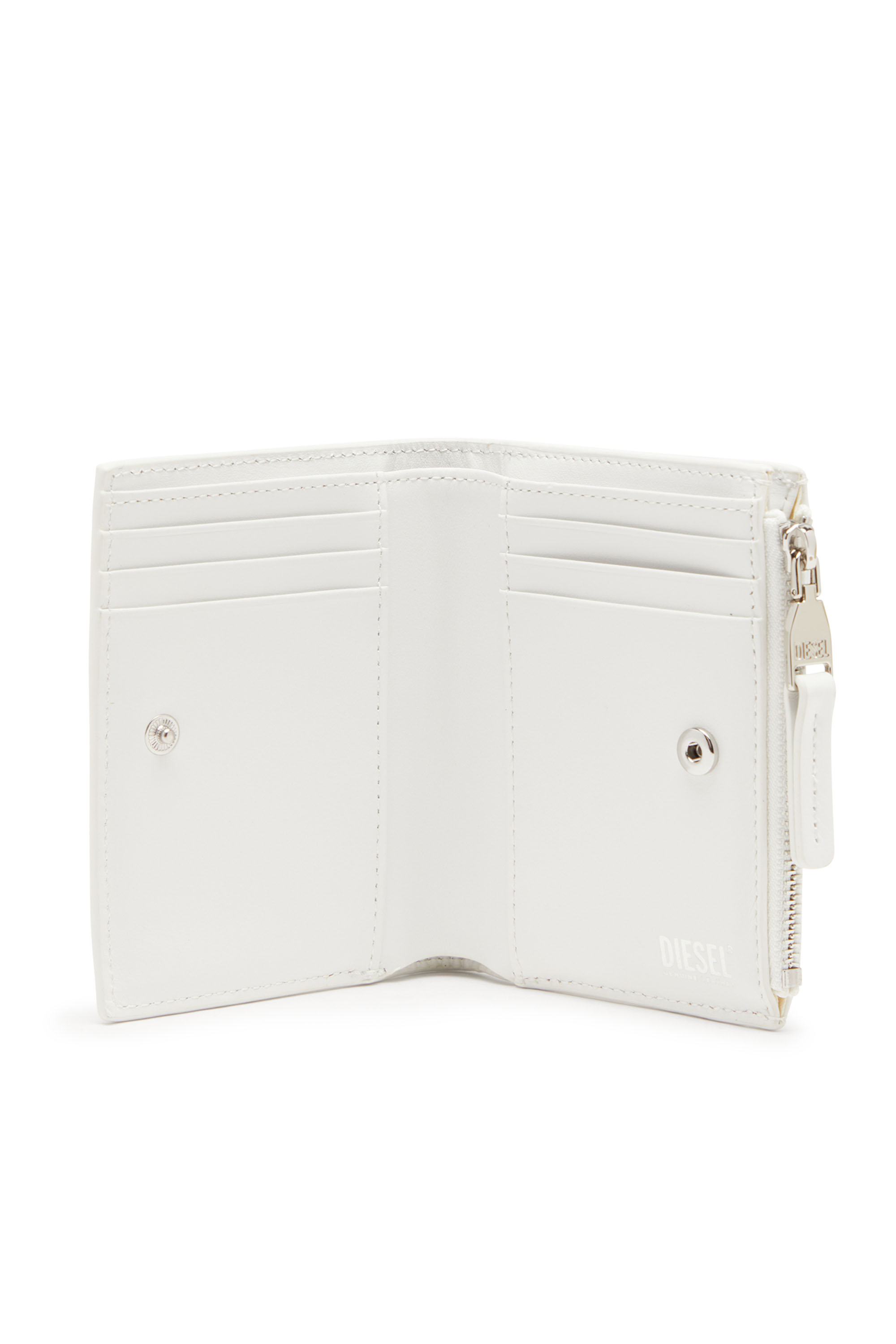 Diesel - 1DR BI-FOLD ZIP II, Female's Small leather wallet with logo plaque in ホワイト - 3