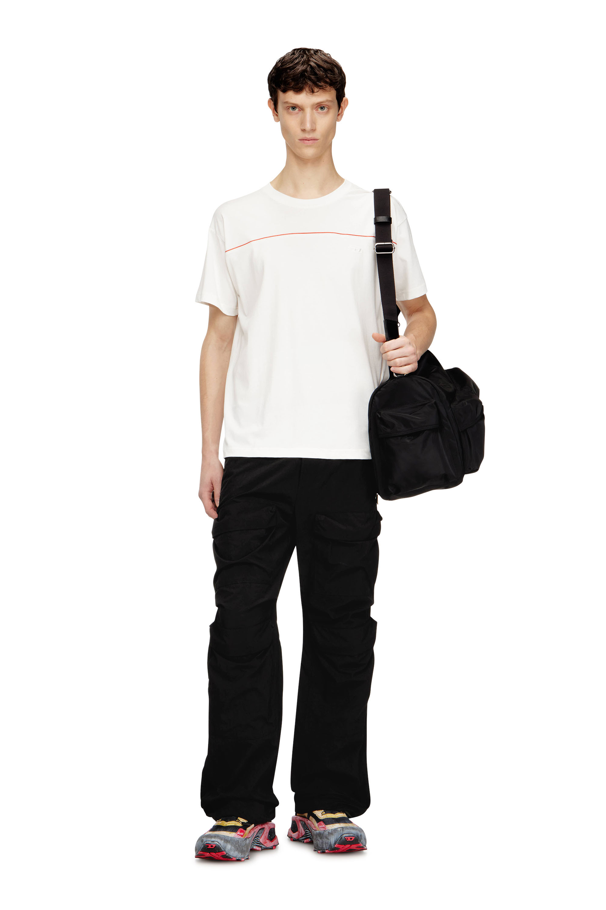 Diesel - T-NORM-PIPING, Male's T-shirt with contrast piping in ホワイト - 2