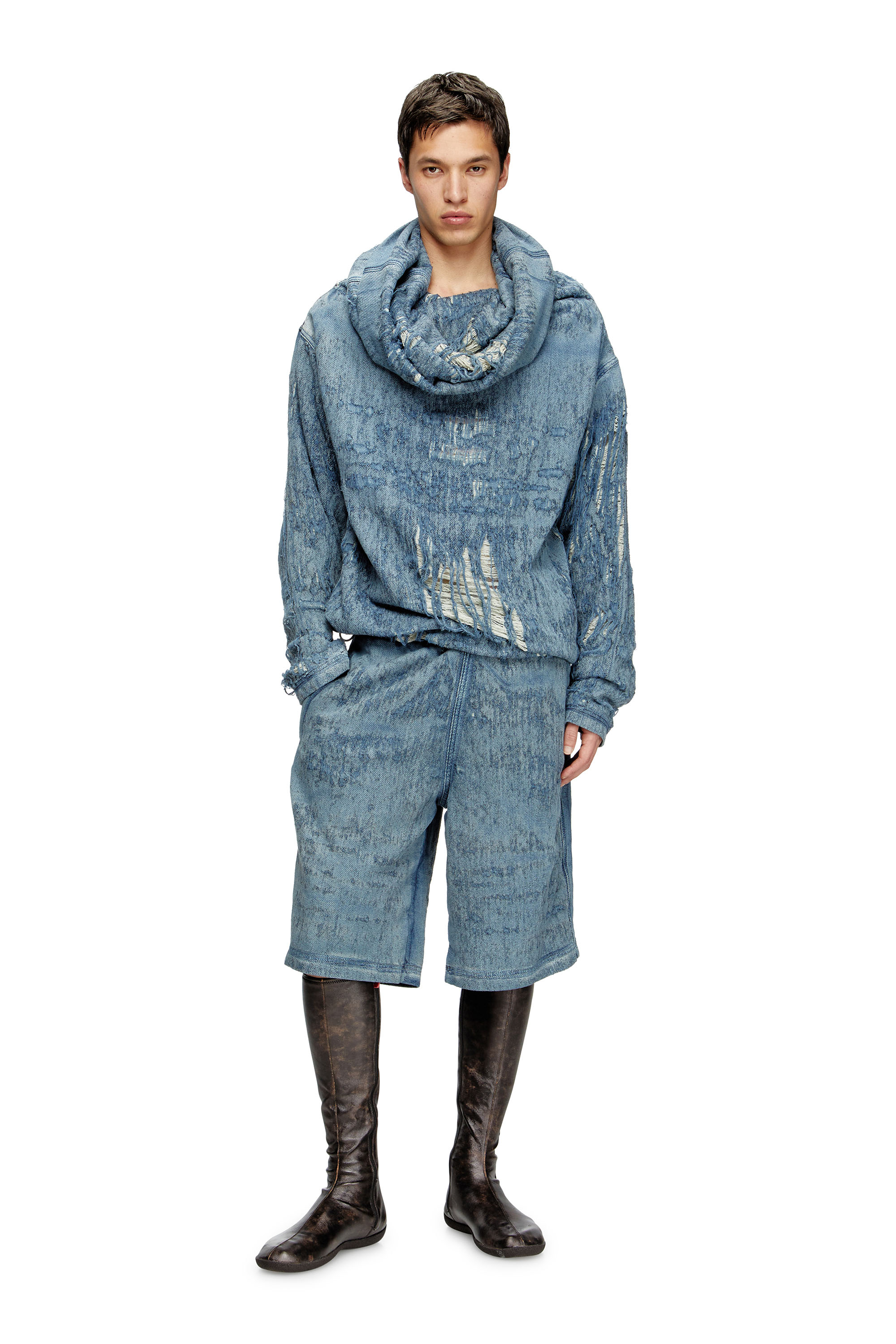 Diesel - D-UMBRIX-FSG, Male's Sweater in ultra-destroyed jacquard denim in ミディアムブルー - 2