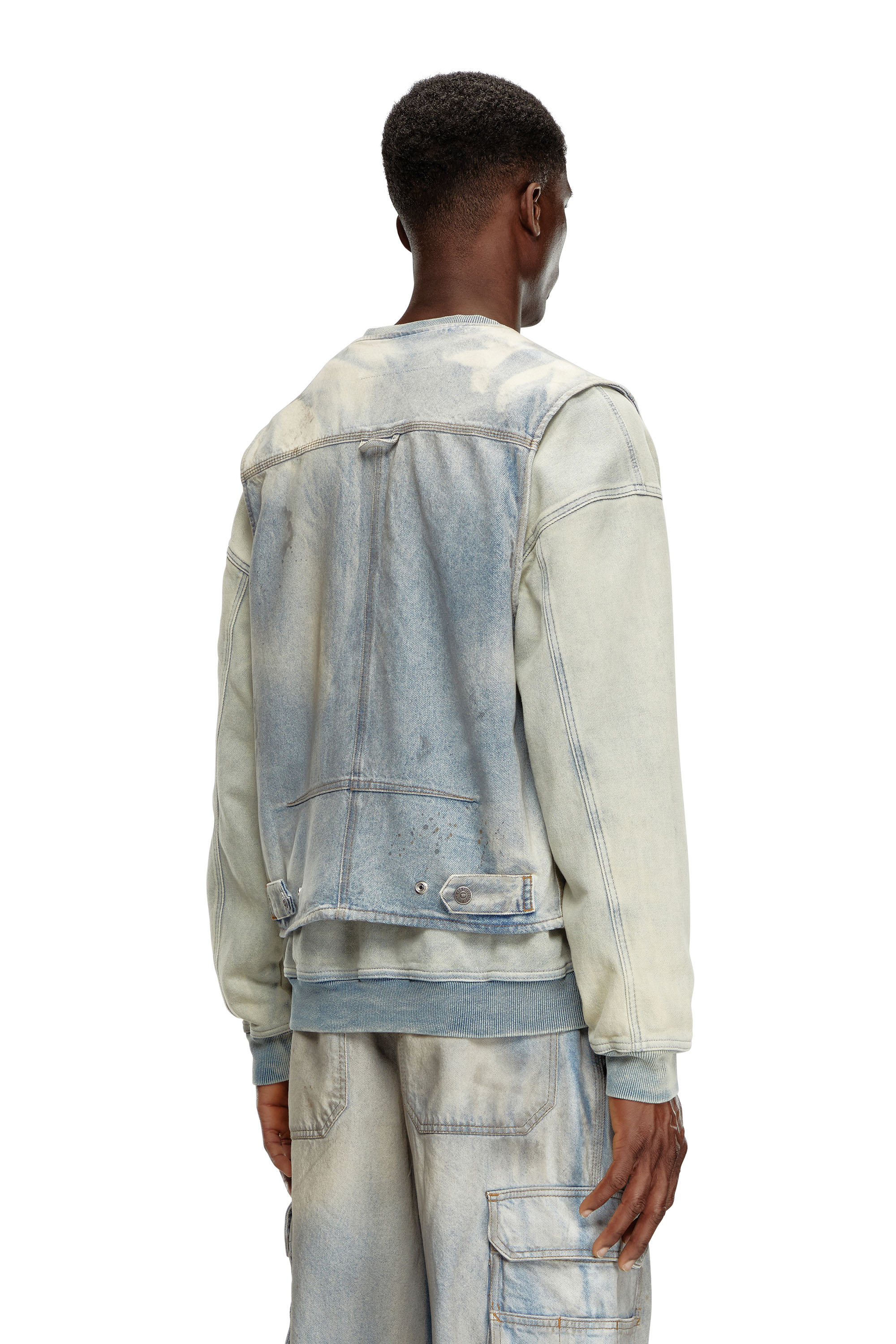 Diesel - D-SAMP-S, Male's Sleeveless jacket in solarised denim in ブルー/ホワイト - 4