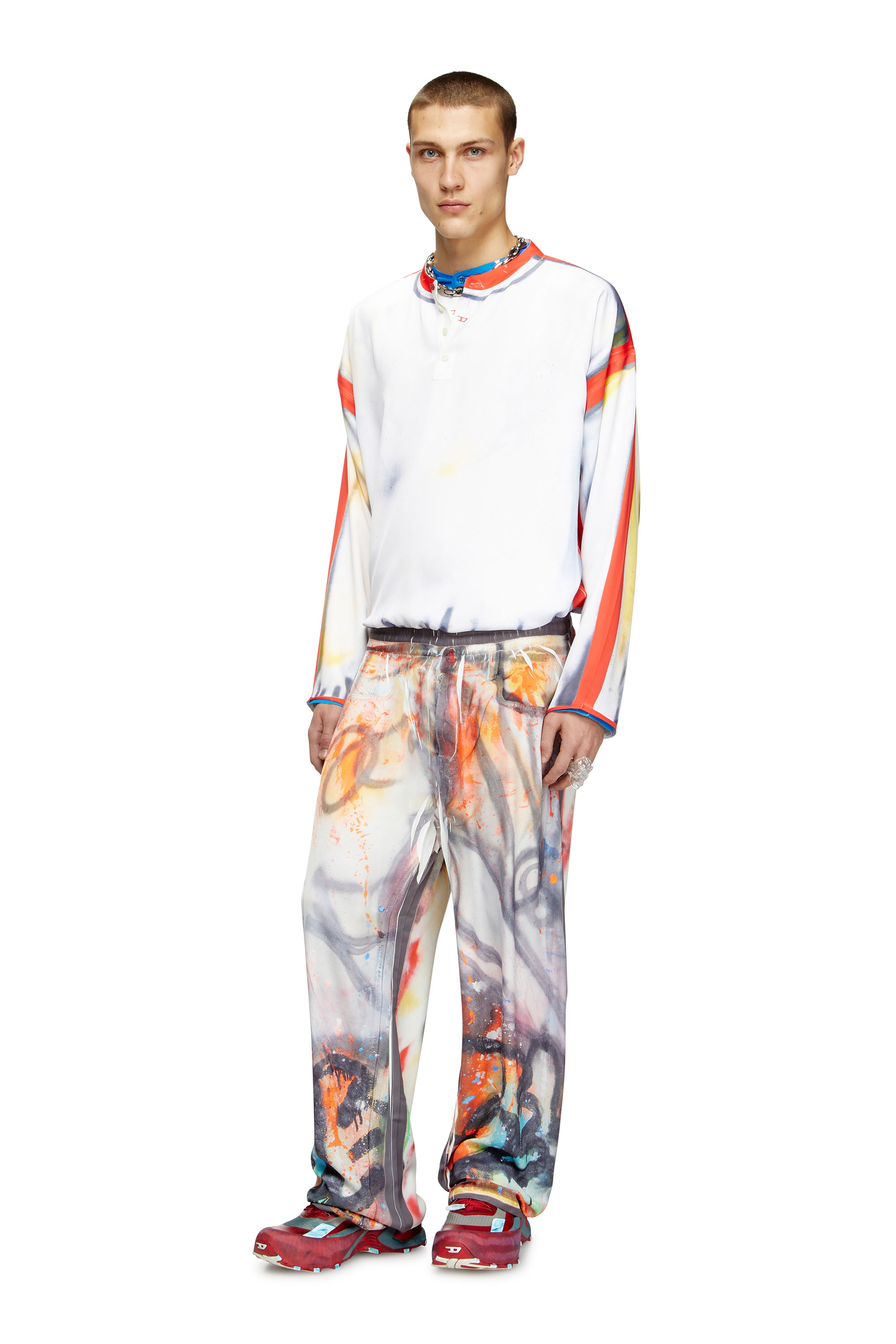 Diesel - P-AFTER-GRAFFITI-USA, Unisex's Relaxed pant with graffiti print in グレー - 1
