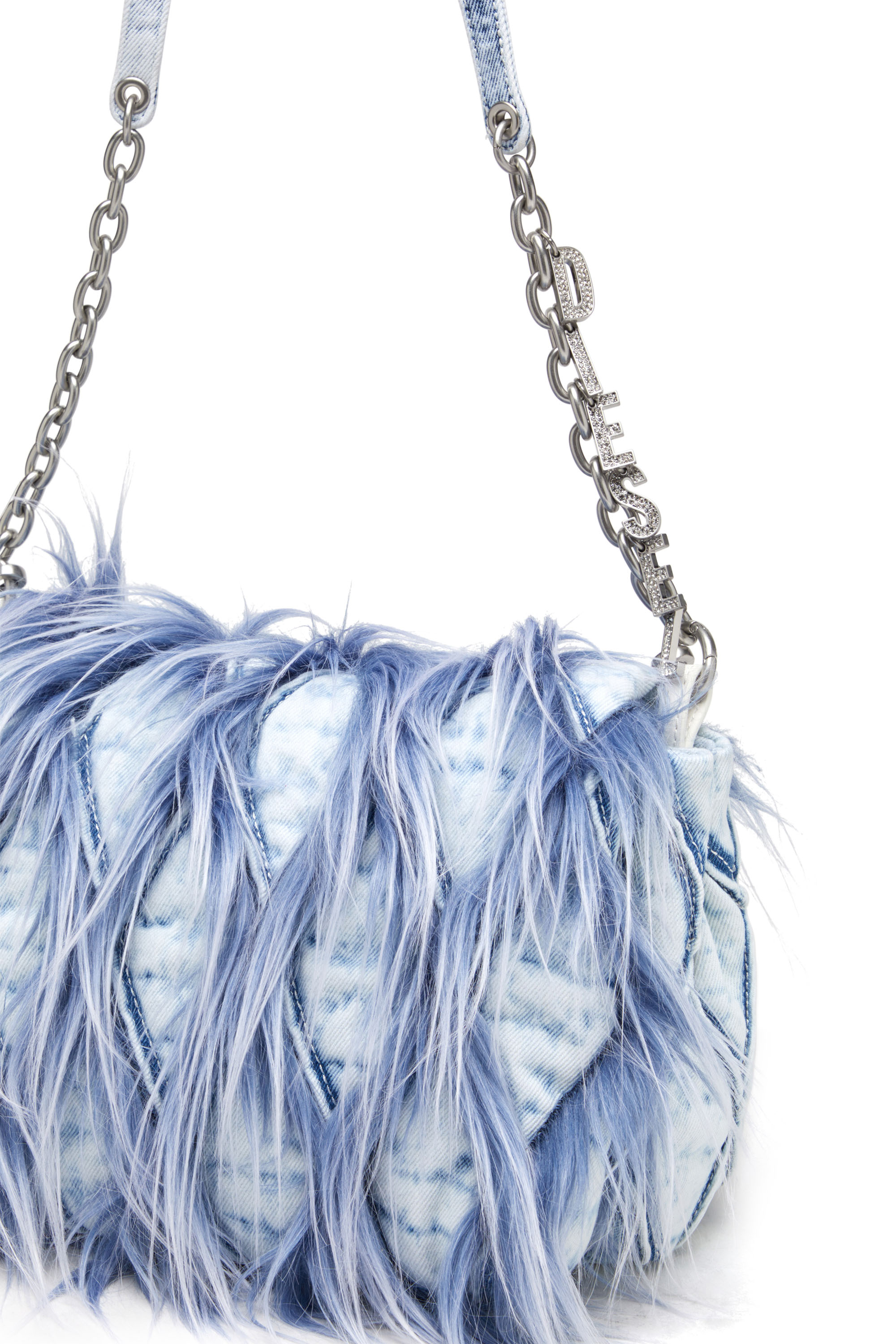 Diesel - CHARM-D SHOULDER M, Female's Charm-D M-Shoulder bag in denim and faux fur in ブルー - 6