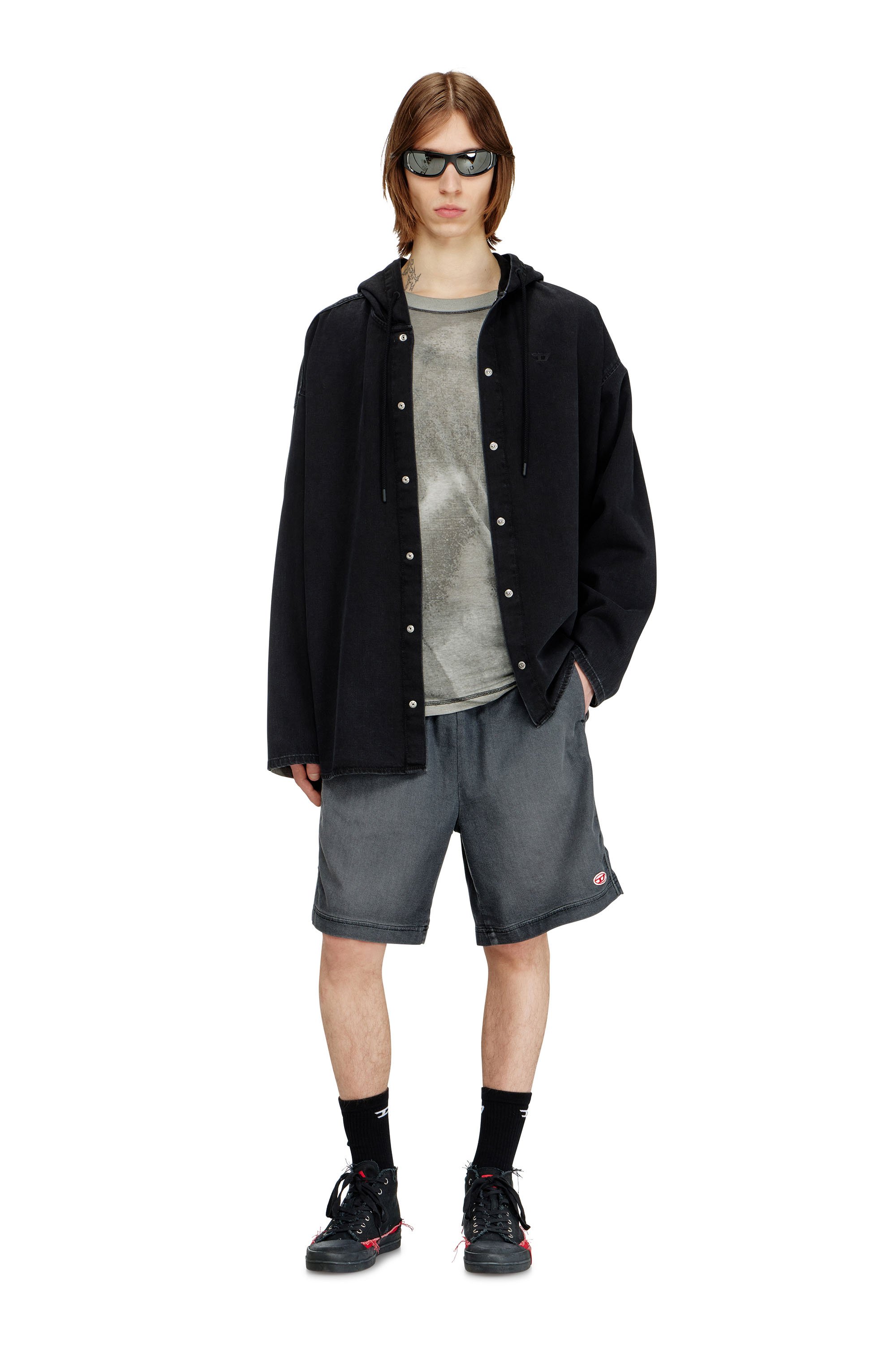 Diesel - D-DEWNY-HOOD, Male's Overshirt in clean-wash denim in ブラック - 2